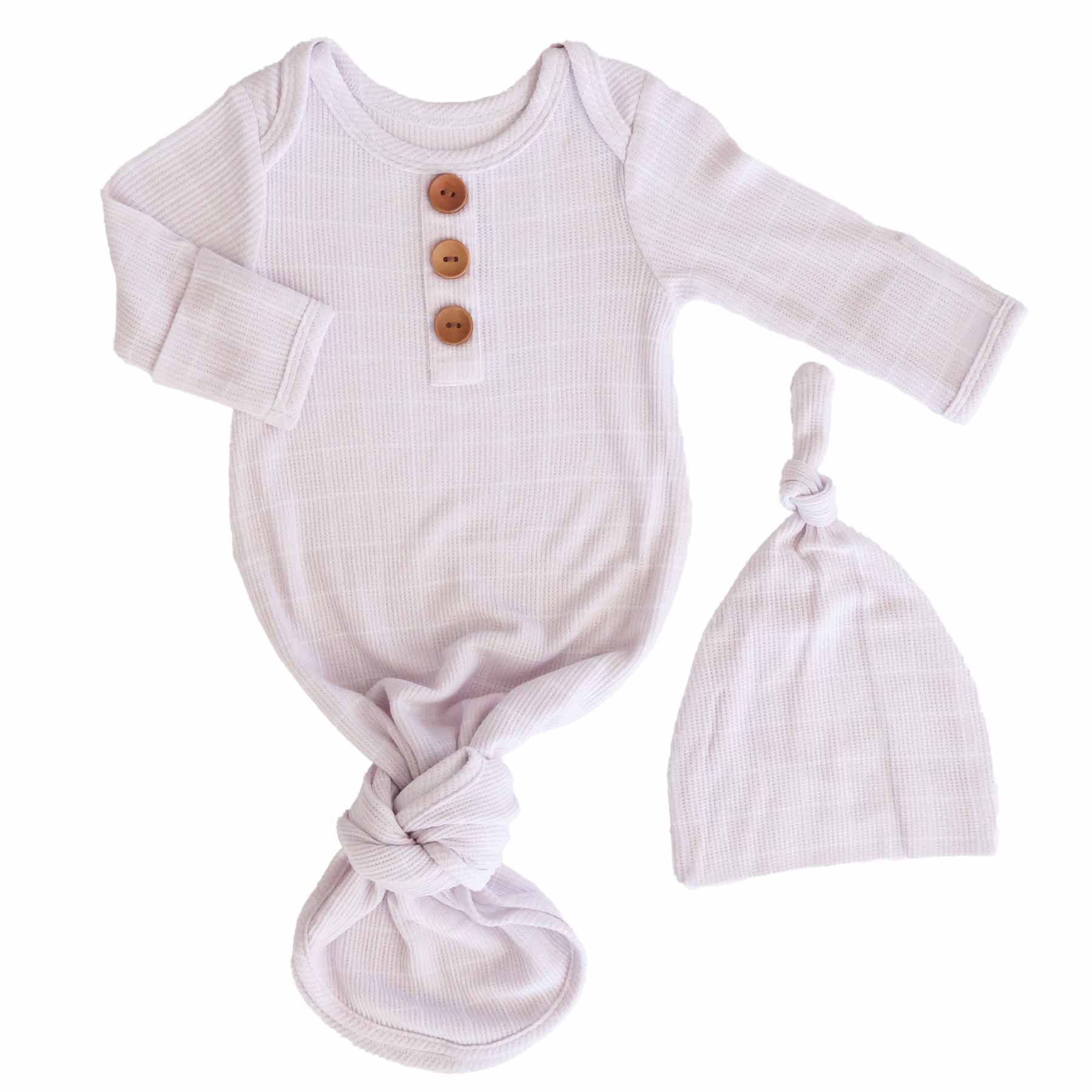  Sloane's Squares Bamboo Waffle Newborn Baby Knot Gown & Hat Set、mySite、layawaytickets