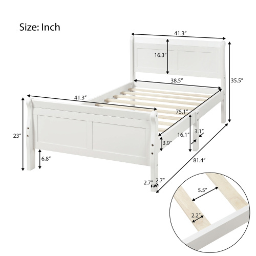 Wood Platform Bed Twin Bed Frame Mattress Foundation Sleigh Bed with Headboard/Footboard/Wood Slat Support、、casual