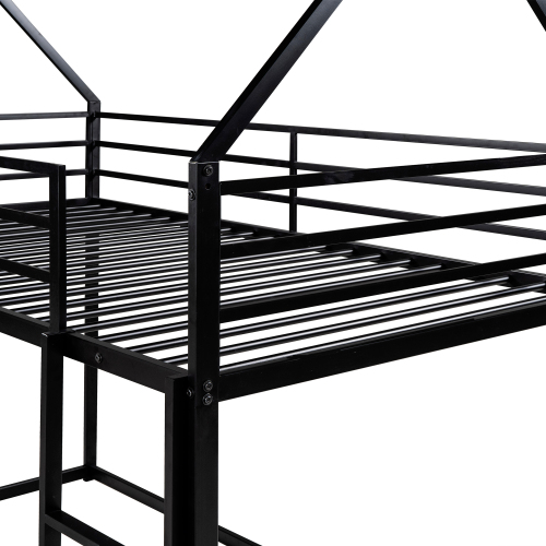 Twin over Twin House Bunk Bed with Ladder and Slide,Black、、casual