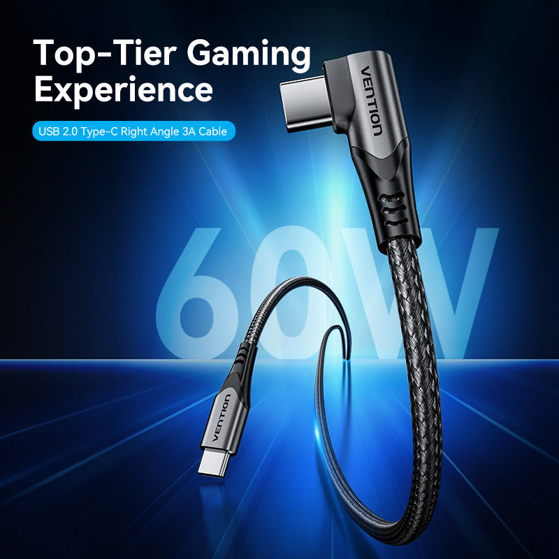 Vention USB 2.0 Type-C Male to Type-C Male Right Angle 3A Cable Aluminum Alloy Type、mySite、fannypackpong