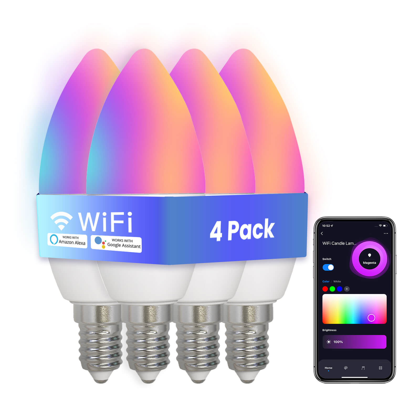 MOES WiFi Smart E14 6W/ E12 5W Candle LED Light Candelabra Bulb RGBCCT 2700-6500K Alexa Google Voice Control、mySite、fannypackpong