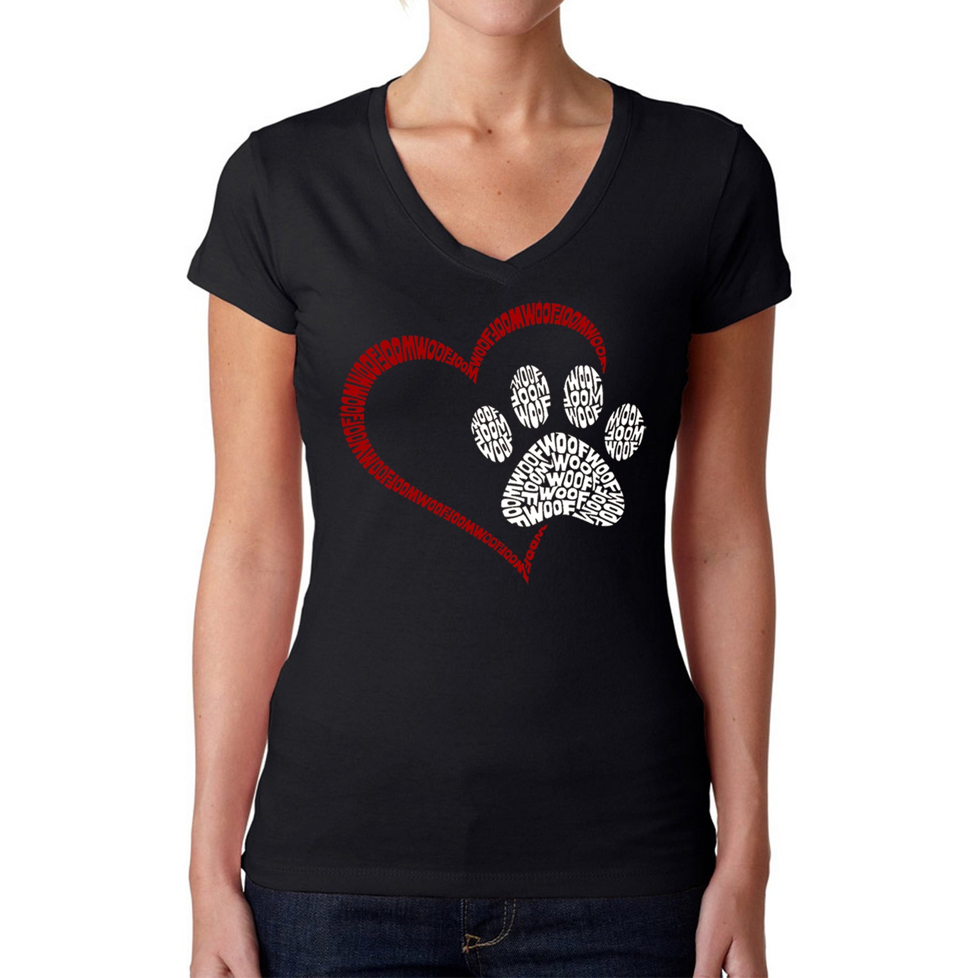 Paw Heart - Women's Word Art V-Neck T-Shirt、mySite、camillekostekn
