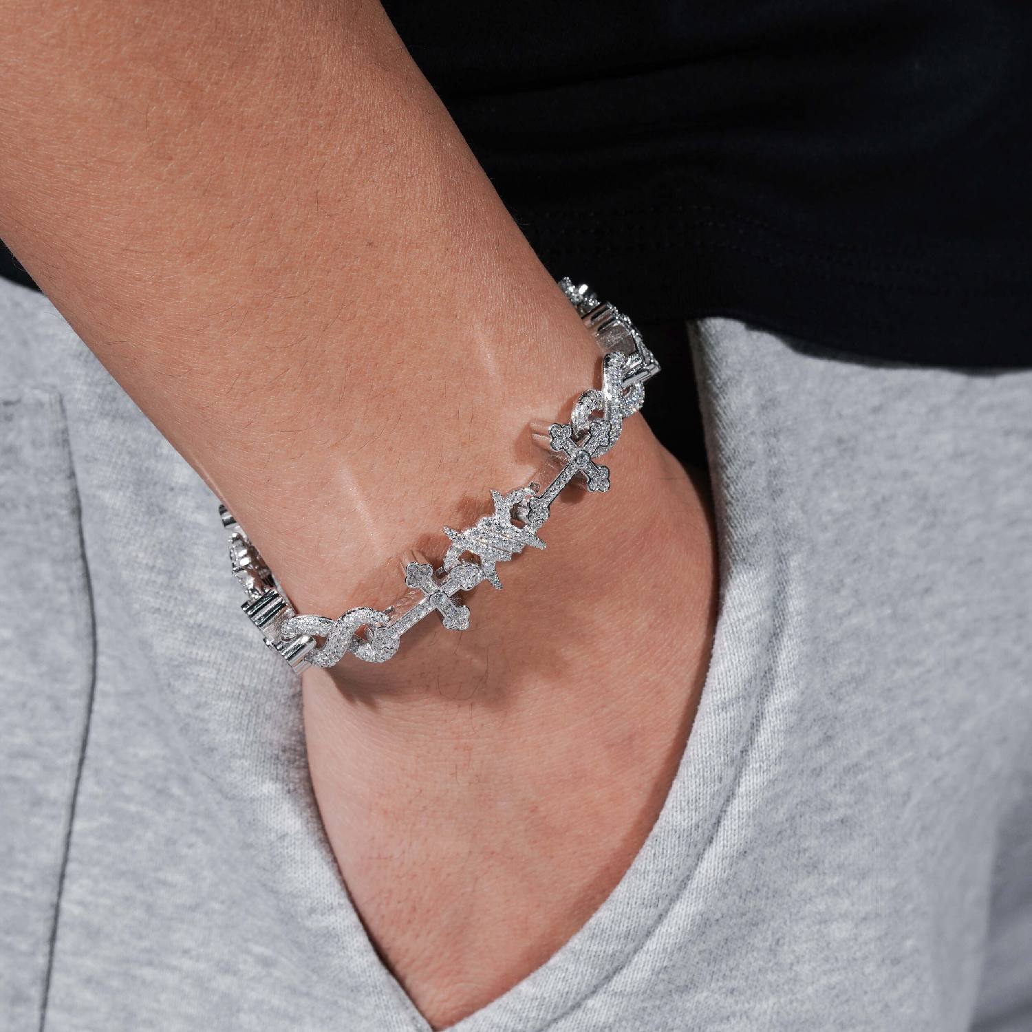 14MM Moissanite Infinity Halo Cross Link Bracelet 14K Gold、mySite、hinf8tx79