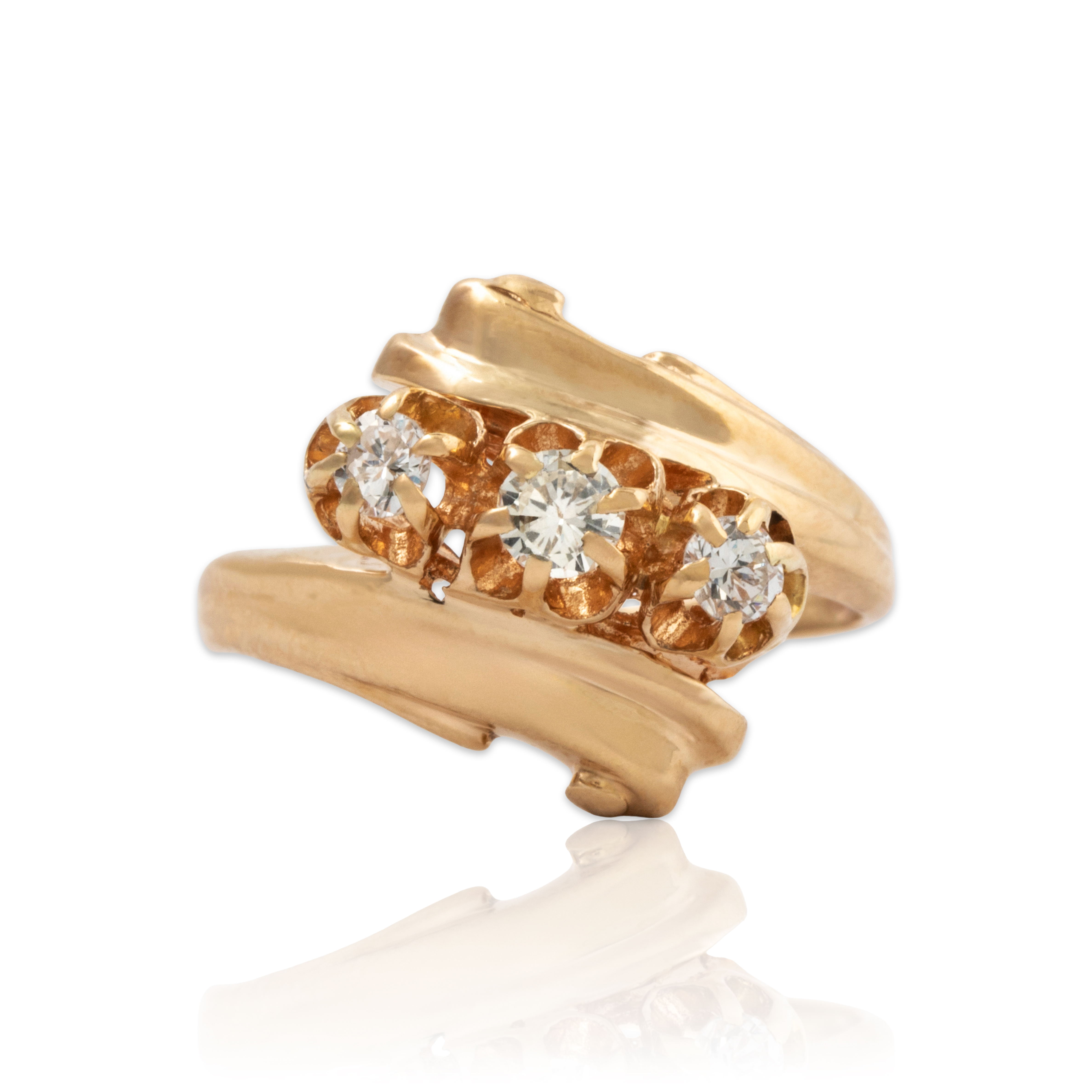 Vintage 14k Yellow Gold .301cttw Diamond Belcher Set Bypass Ring 6.25、mySite、hinf8tx79