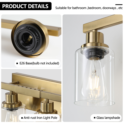 31" Golden 5-Light Vanity Light with Clear Glass Shades, Modern Iron Metal Bathroom Wall Fixture for Mirror, Ideal for Bathroom and Dressing Table (No Bulbs)、、eastwooduniform