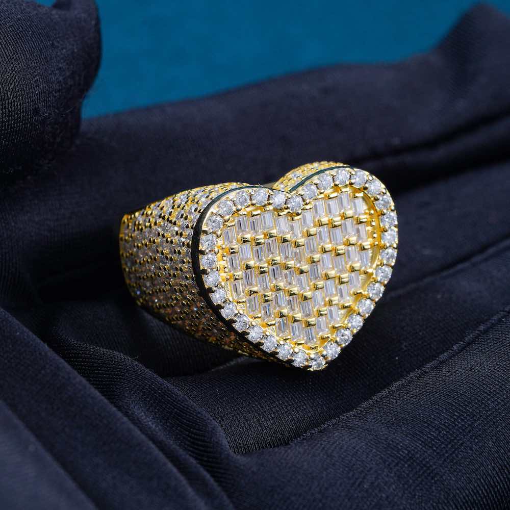 Moissanite Baguette Heart Signet Ring 14K Gold、mySite、hinf8tx79