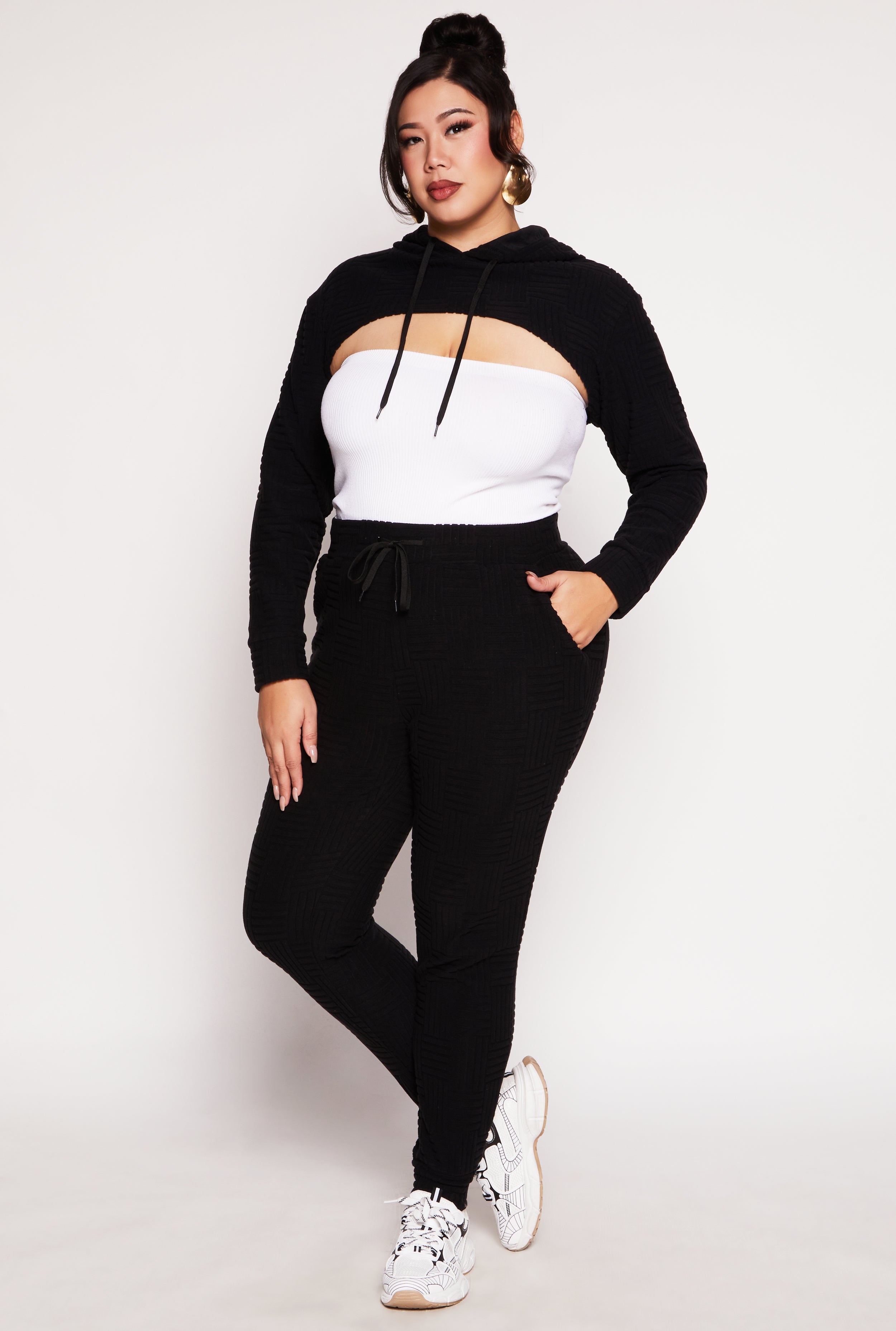 Plus Size Geometric Patterned Shrug Sweatshirt、mySite、camillekostekn