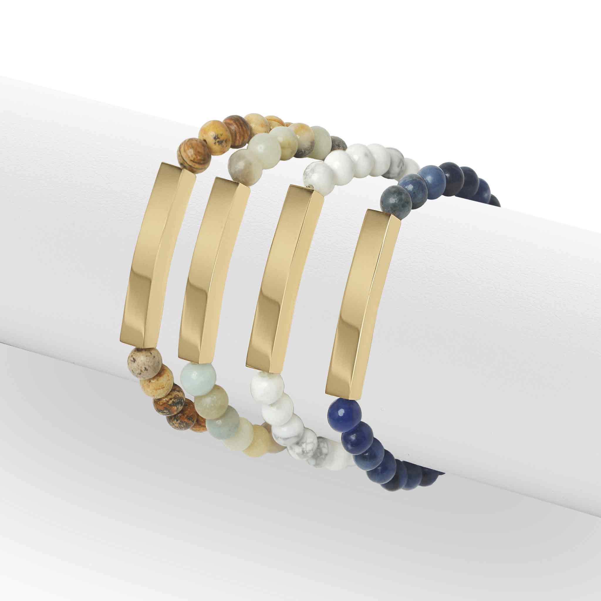 18K Gold PVD Stainless Steel Semi Precious Natural Stone Stretch Curved Bar Bracelet / SBB0278、mySite、dreamappss
