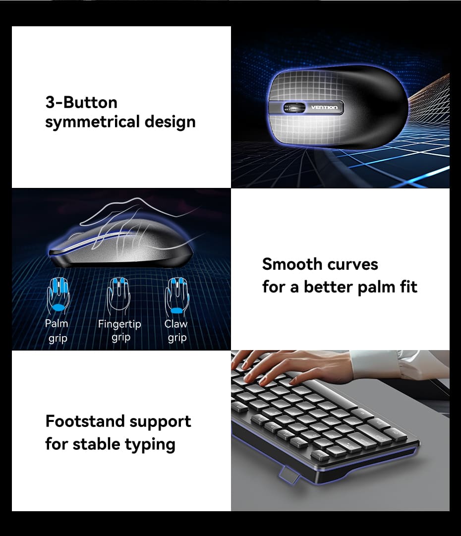 Wireless Full-Sized Keyboard and Mouse Combo with Mouse Pad Black Slim Type