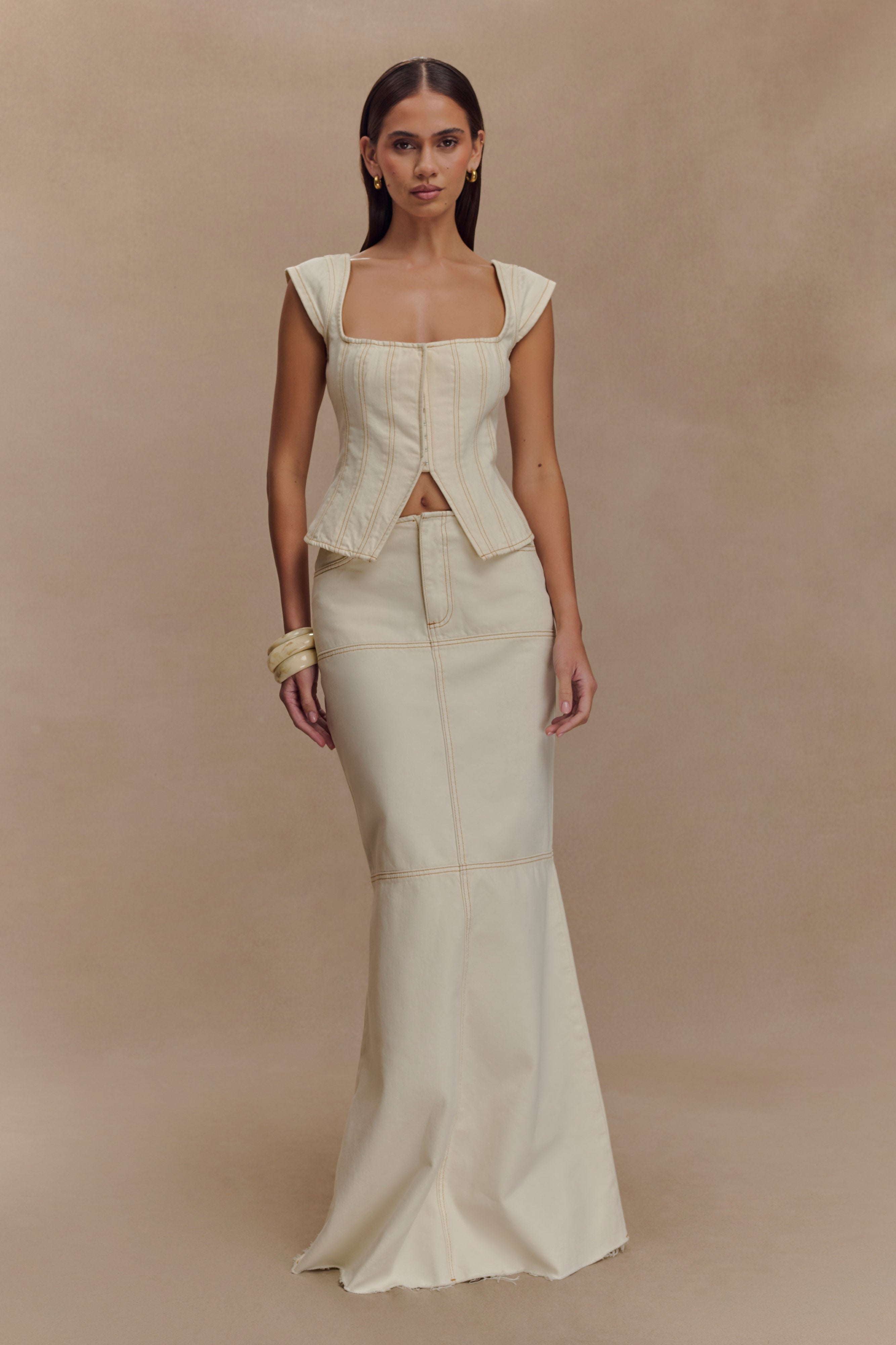 Loretta Denim Maxi Skirt - Ecru、mySite、solidvoid