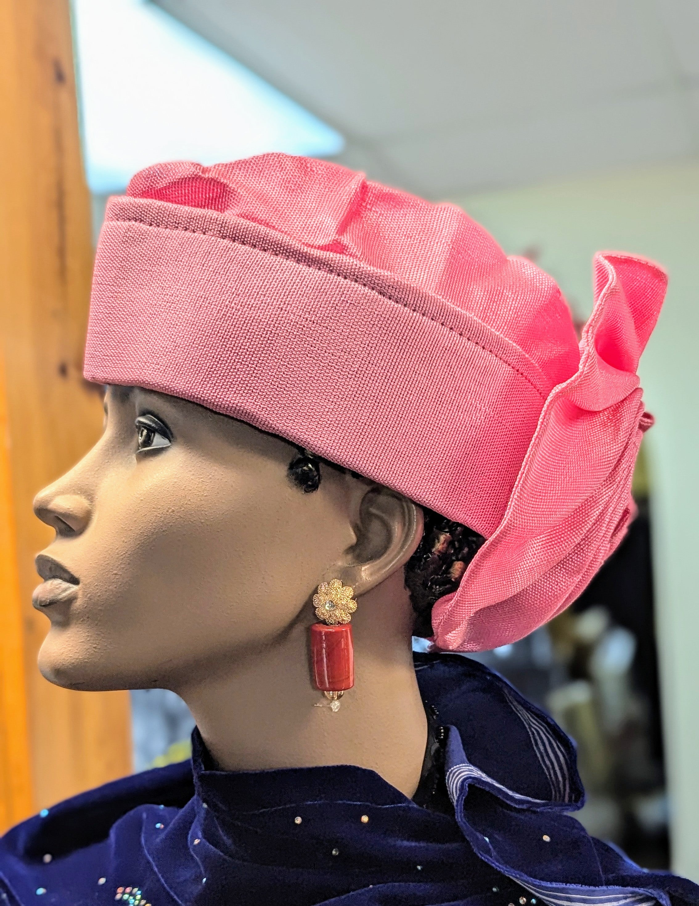 Dupsie's Emem Aso Oke Autogele Ready Gele African Pre-tied Crown Head Wrap hat DPAGBPR32、mySite、solidvoid