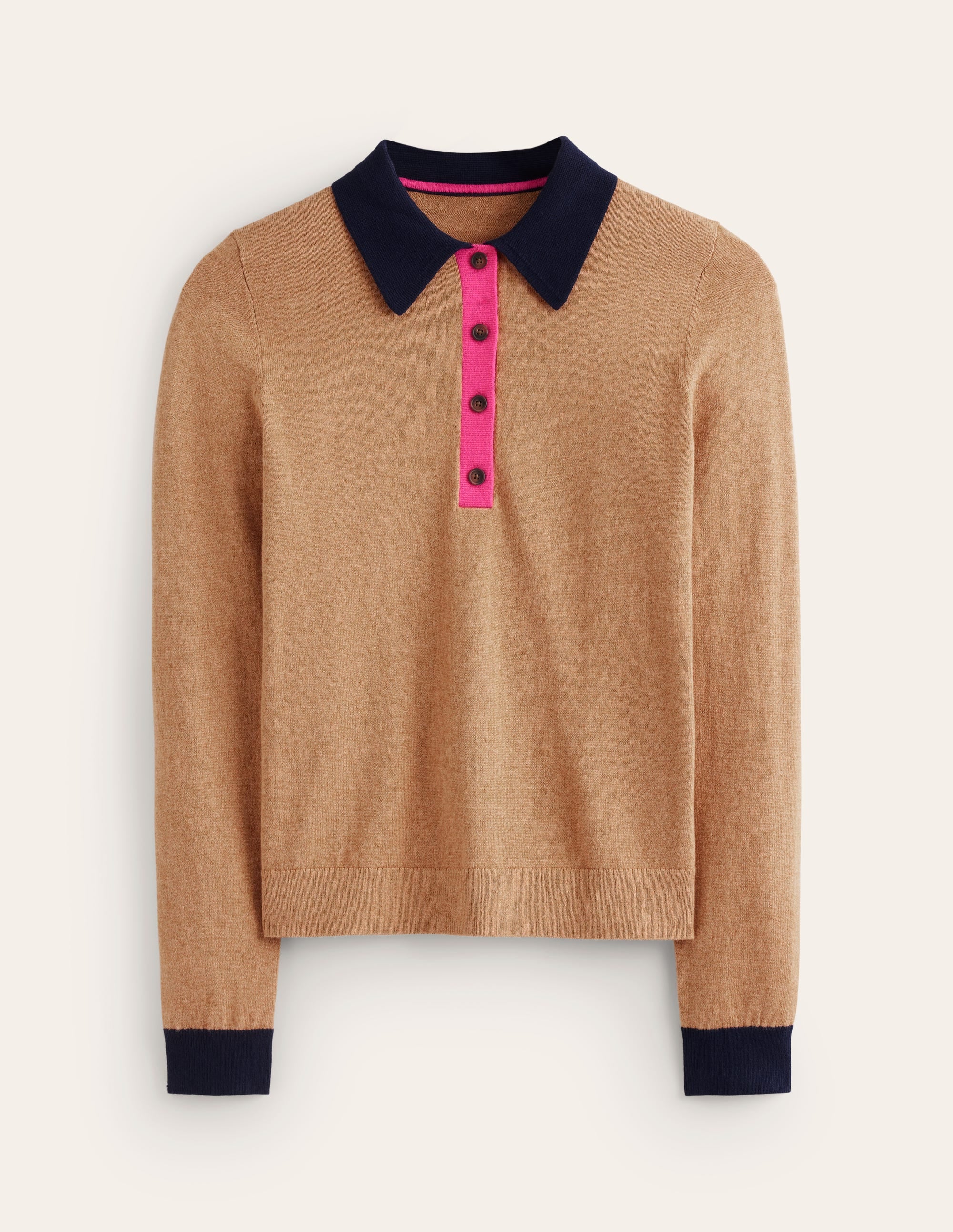  Cotton Blend Henley Jumper-Camel Melange、mySite、ashleygrahame