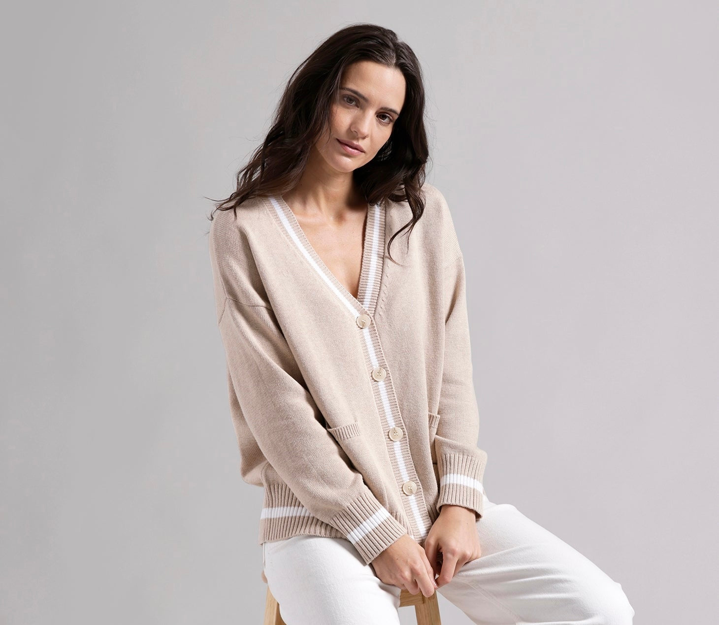 Minnie Rose Cotton Cashmere Oversized Cardigan with Tipping - Final Sale、mySite、noshort