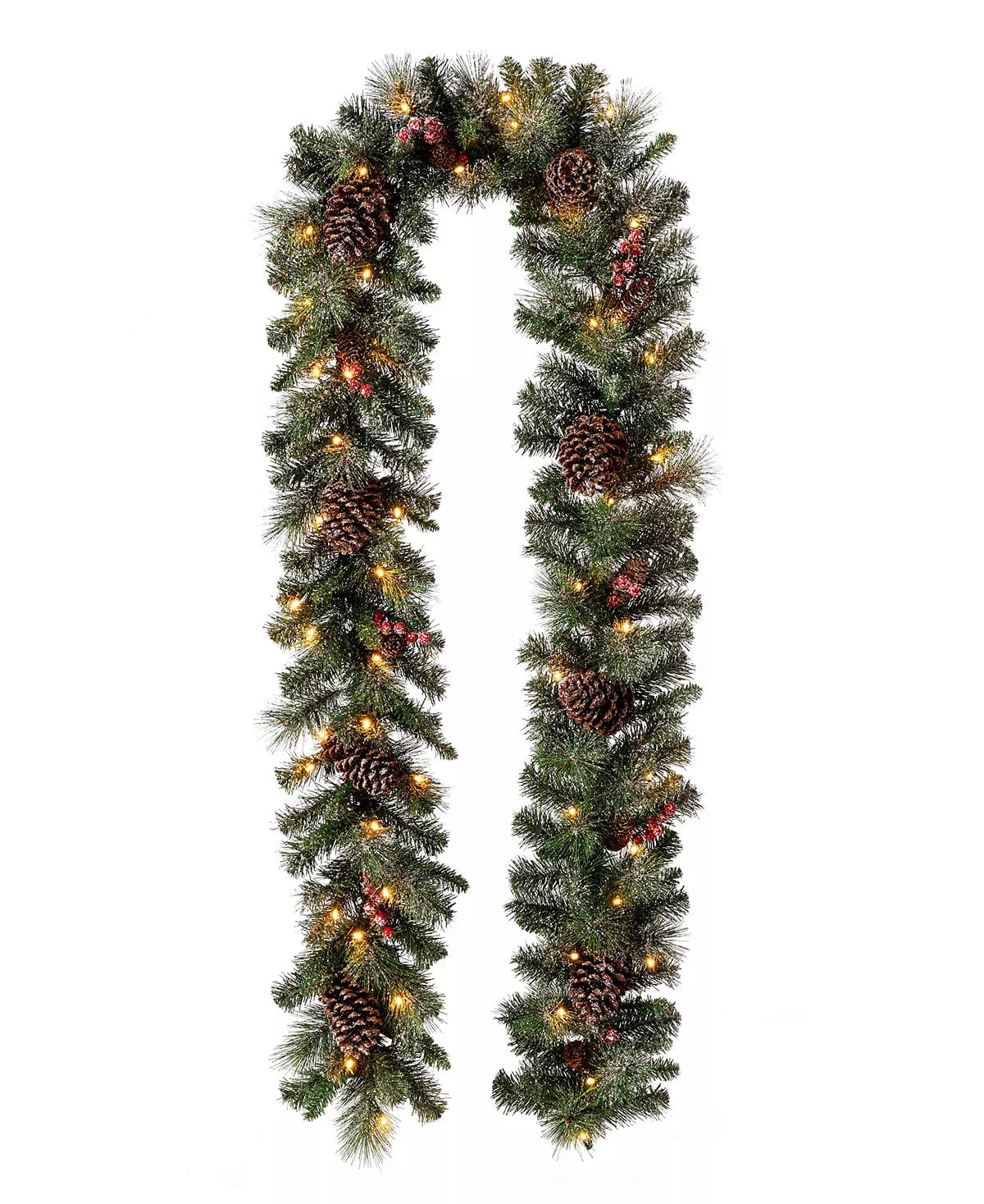 Pre-Lit Glittered Pine Cone Christmas Garland, with Warm LED Light、mySite、g9winljtr