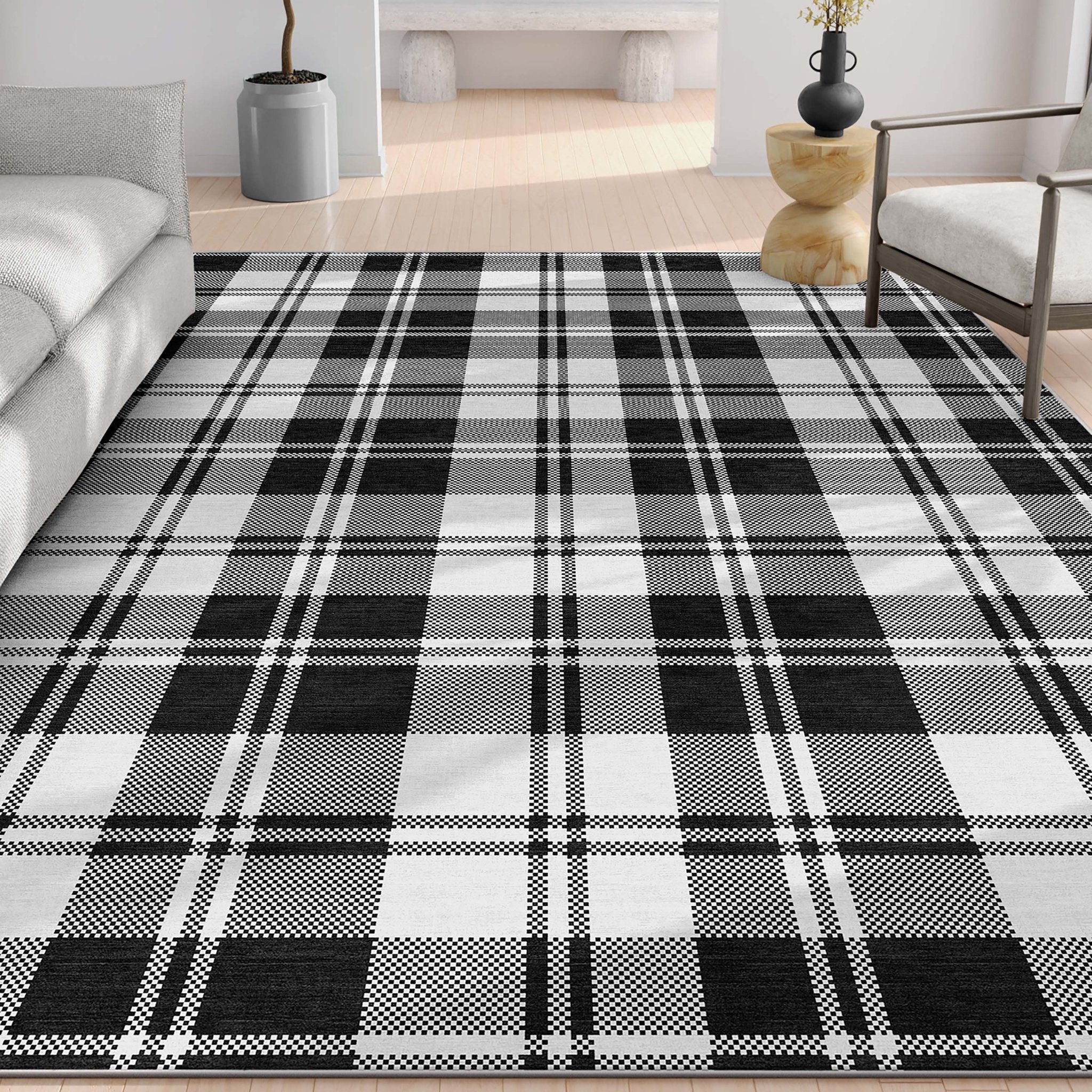 Plaid Modern Geometric Boxes Flat-Weave Rug、mySite、gigharbornorthrealestate