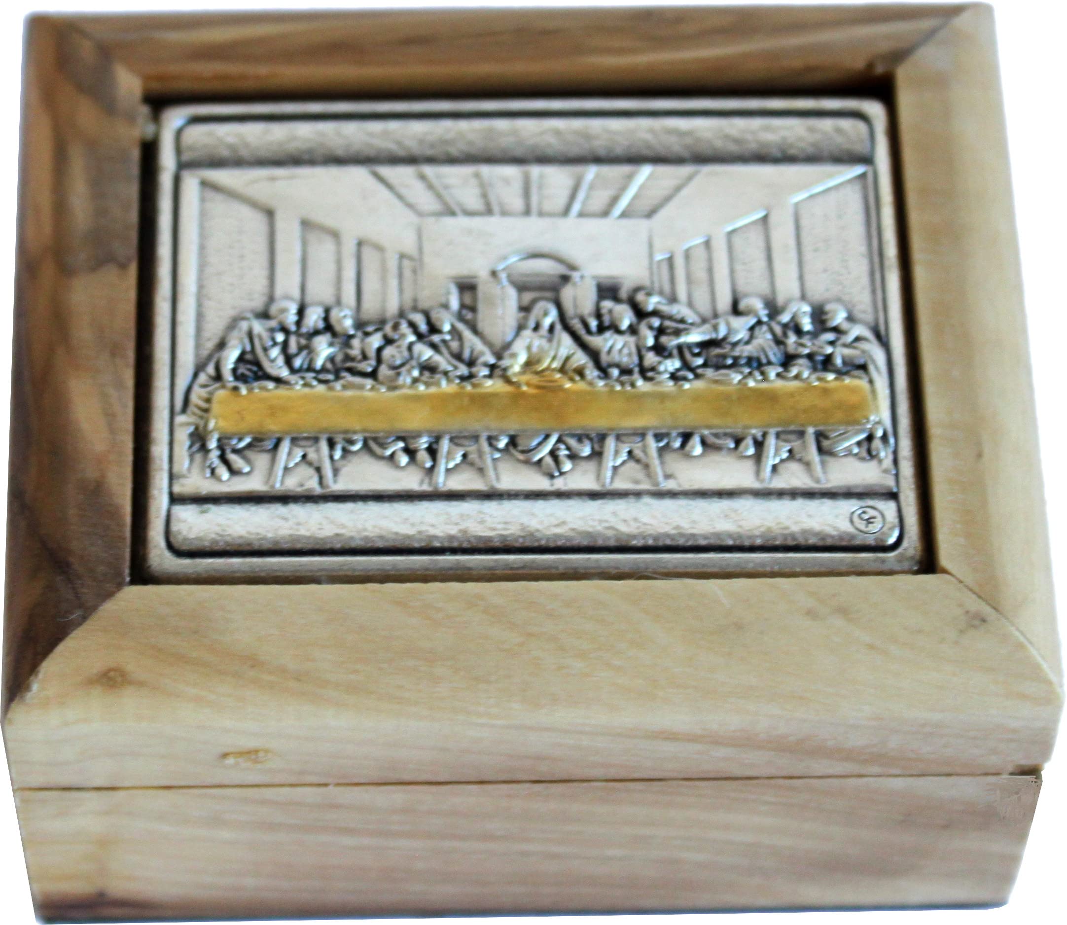 Holy Land Market First Communion Box - Rosary Box - Bethlehem Olive Wood (Metal - Last Supper of our Lord )、mySite、topwebapps