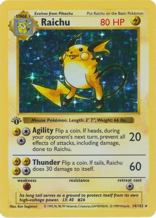 Raichu - 14/102 - Holo 1st Edition、mySite、waistdrama