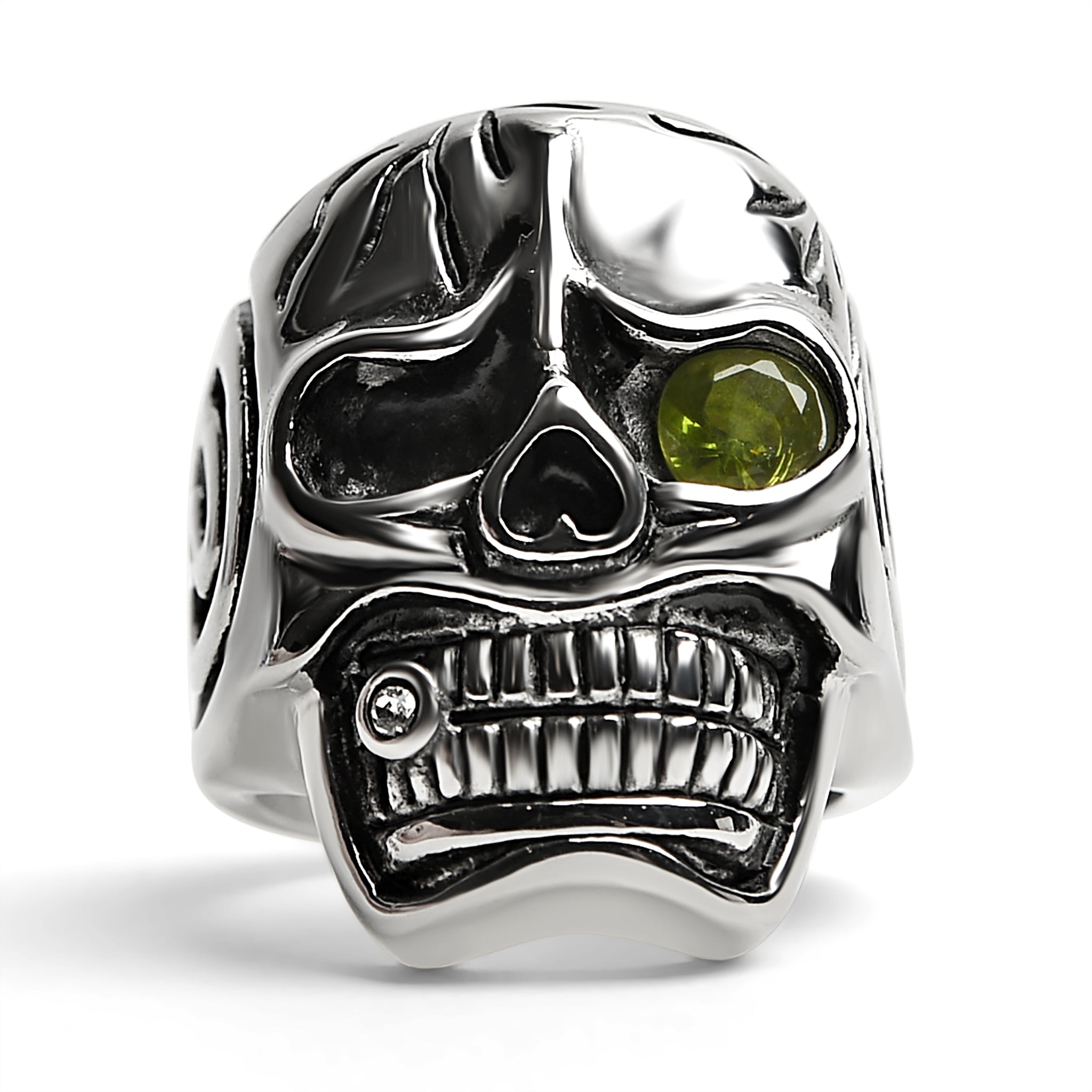 Detailed skull with Green CZ Eye Stone Stainless Steel Ring / SCR4092、mySite、dreamappss