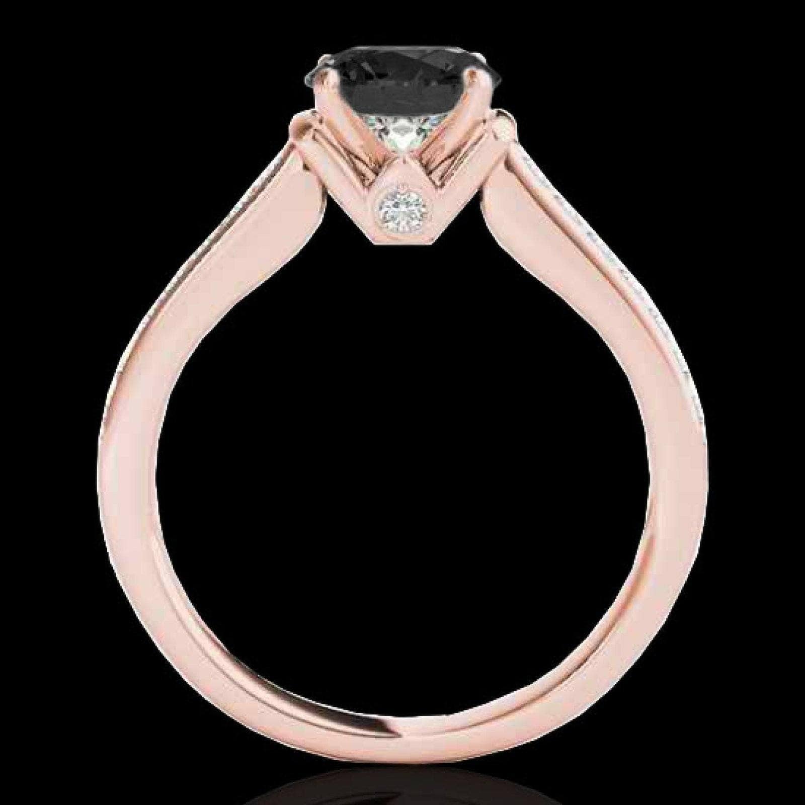 Black Diamond Solitaire Engagement Ring with Diamond Shanks, 1.5ctw in 10K Rose Gold-Gorgeous!、mySite、g9winljtr