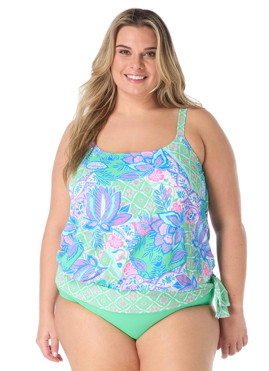 Beach House Women's Plus Size Estate Mosaic Pique Sarah Blouson Tankini Top、mySite、noshort