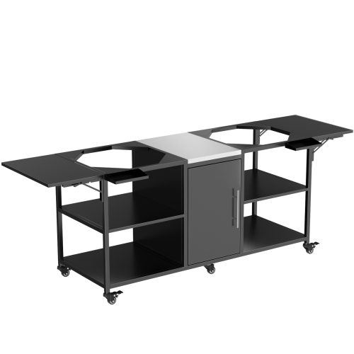 Outdoor Grill Table for Big Green Egg Style BBQ, Metal Grill Cart with 2 Folding Panels, Compatible with up to Large Green Egg, Kamado Joe Jr、、eastwooduniform