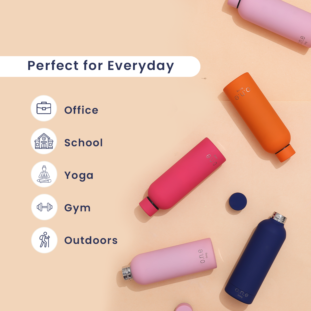 Insulated Stainless Steel Bottles | Set of 4 | 500 ml | Orange, Light Pink, Blue & Dark Pink | BPA Free、mySite、camillekostekn