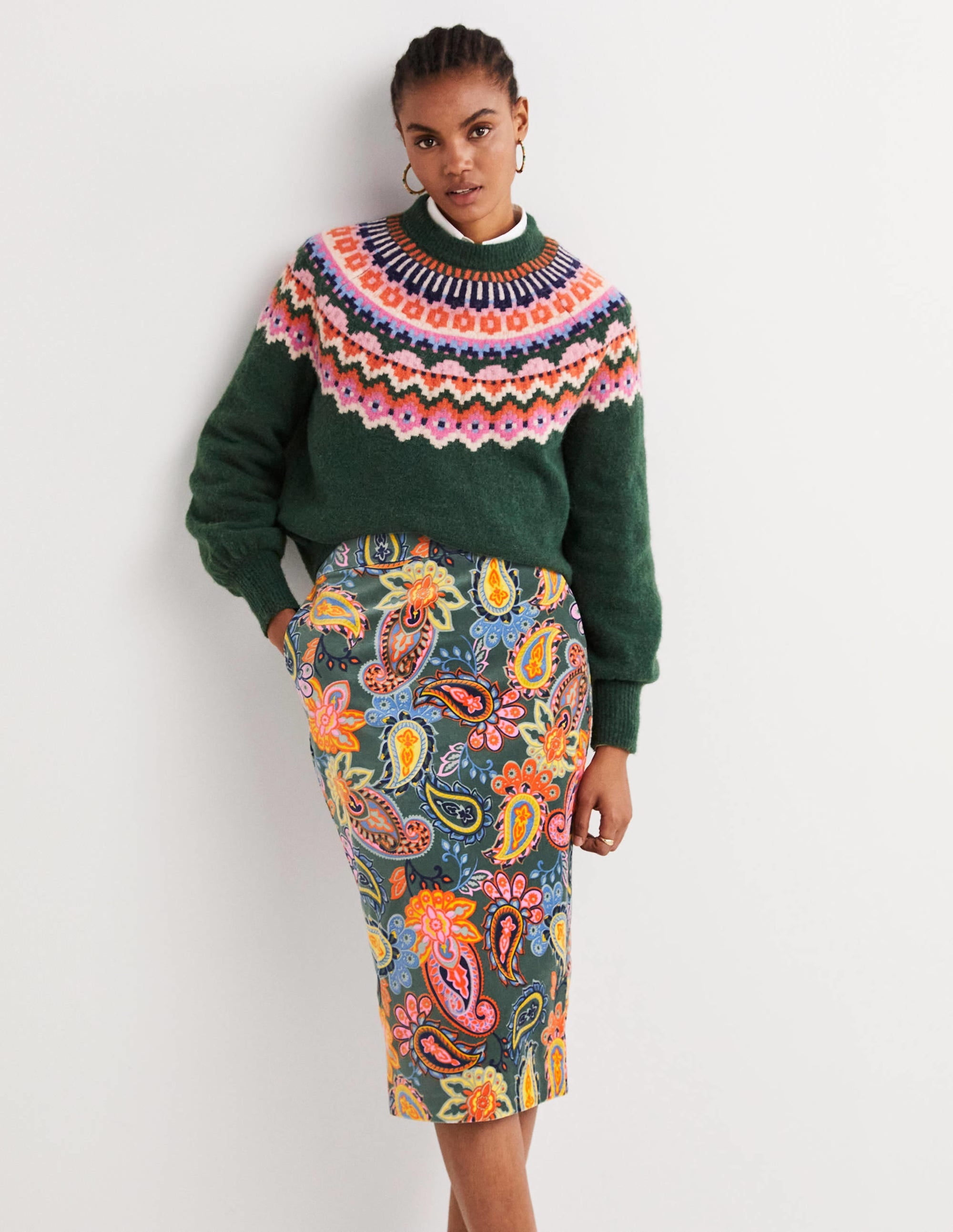 Velvet Midi Pencil Skirt-Trecking Green, Paisley Charm、mySite、ashleygrahame