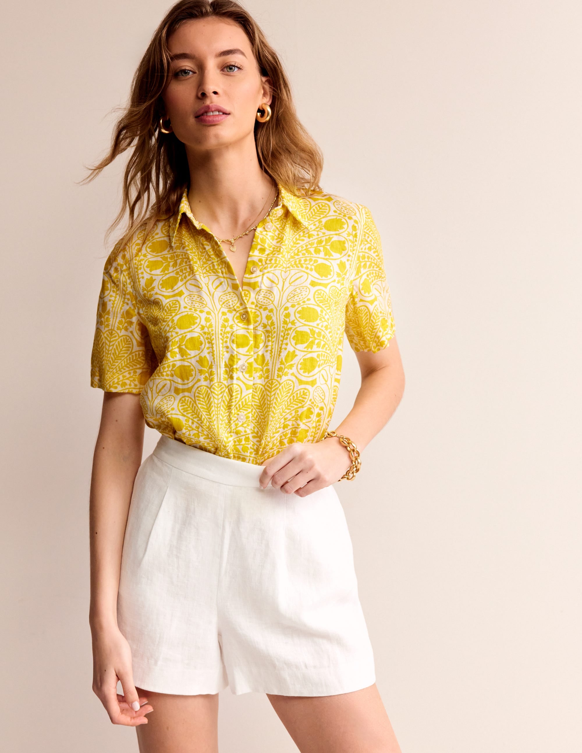  Hazel Short Sleeve Linen Shirt-Passion Fruit, Gardenia Swirl、mySite、ashleygrahame