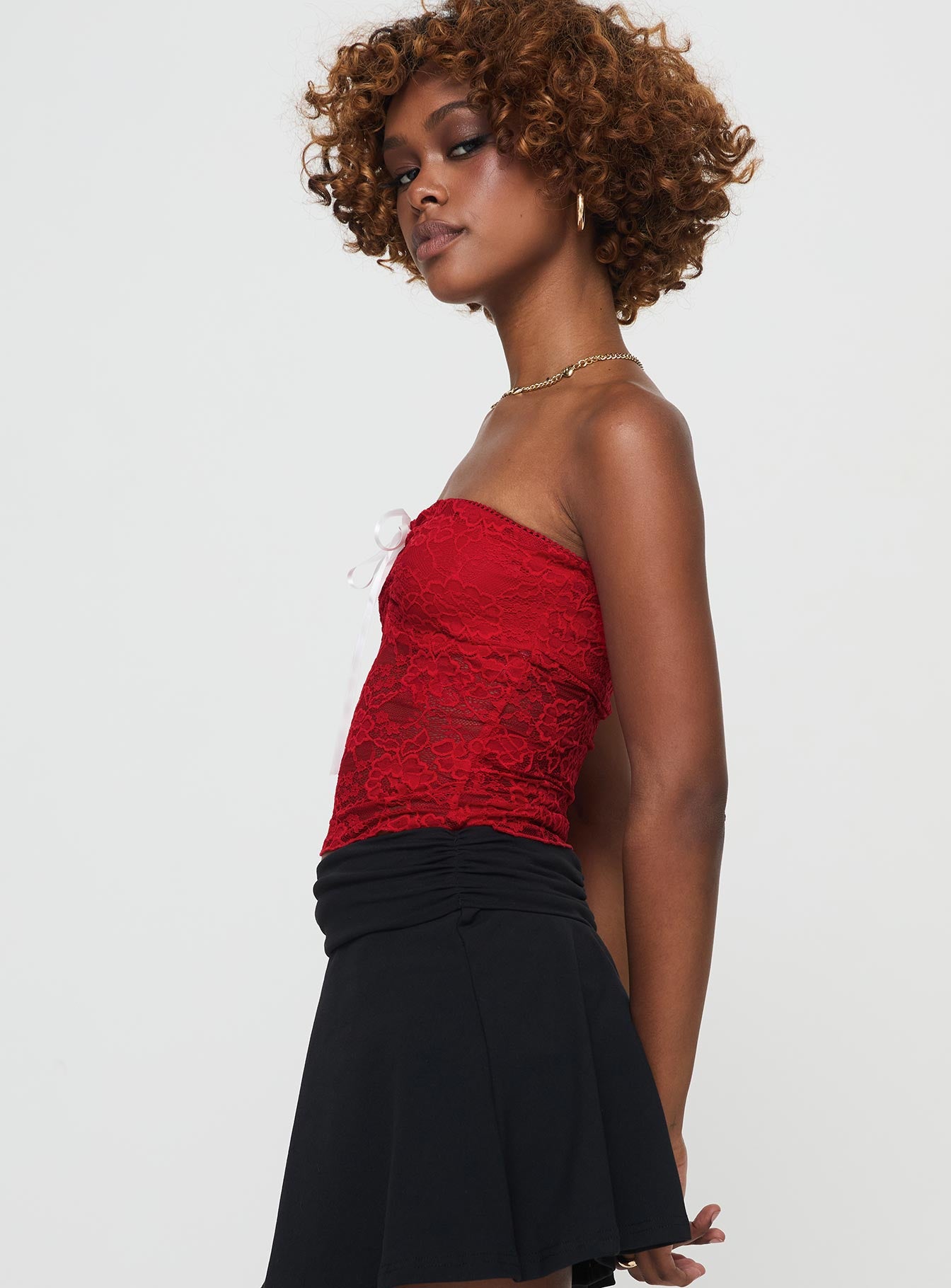 Winnick Strapless Lace Top Red、mySite、solidvoid