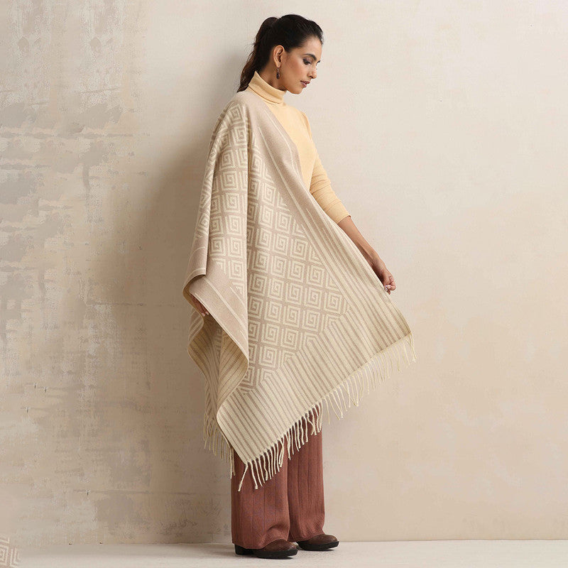 Woolen Printed Stole | Geometric Design | Beige、mySite、camillekostekn