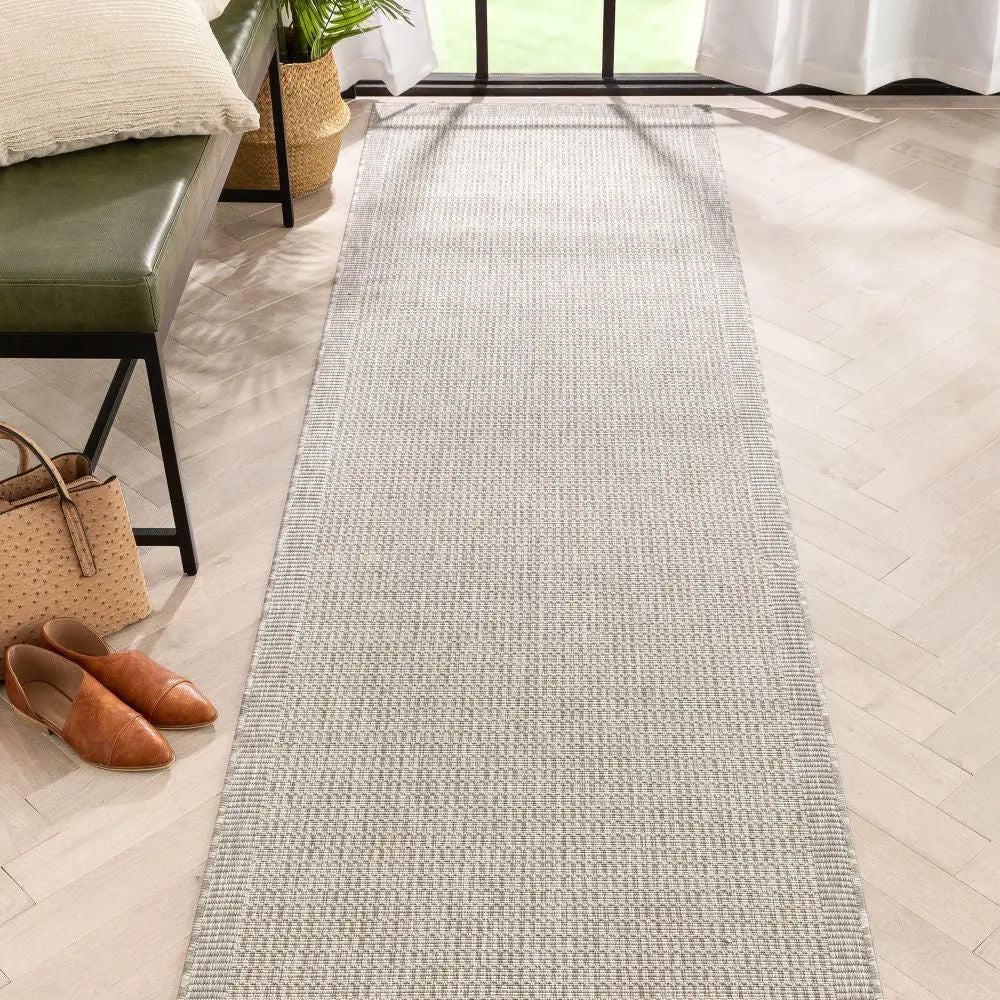 Odin Solid & Striped Border Indoor Outdoor Grey Ivory Flatweave Rug、mySite、gigharbornorthrealestate