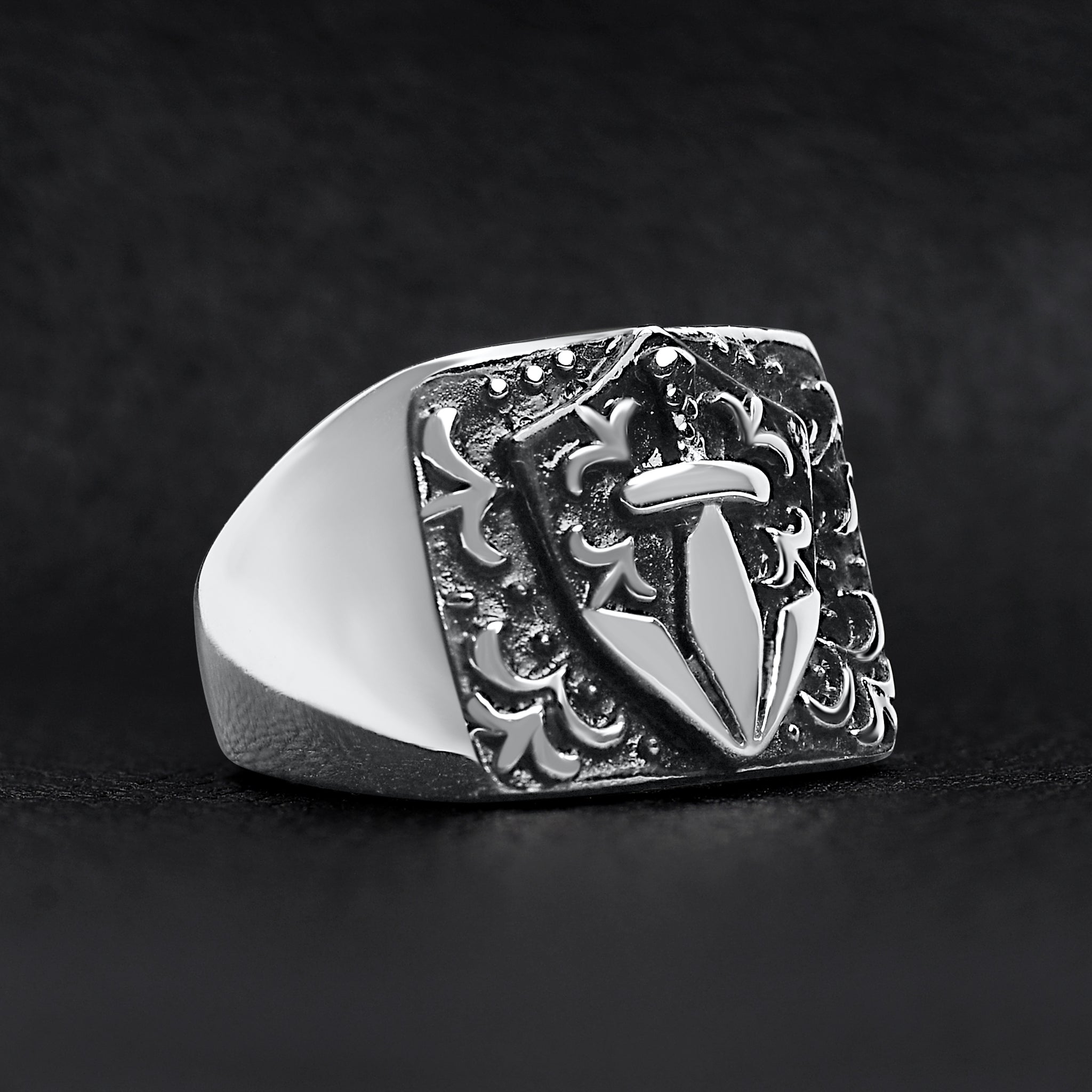 Stainless Steel Sword And Fleur De Lis Signet Ring / SCR2218、mySite、dreamappss