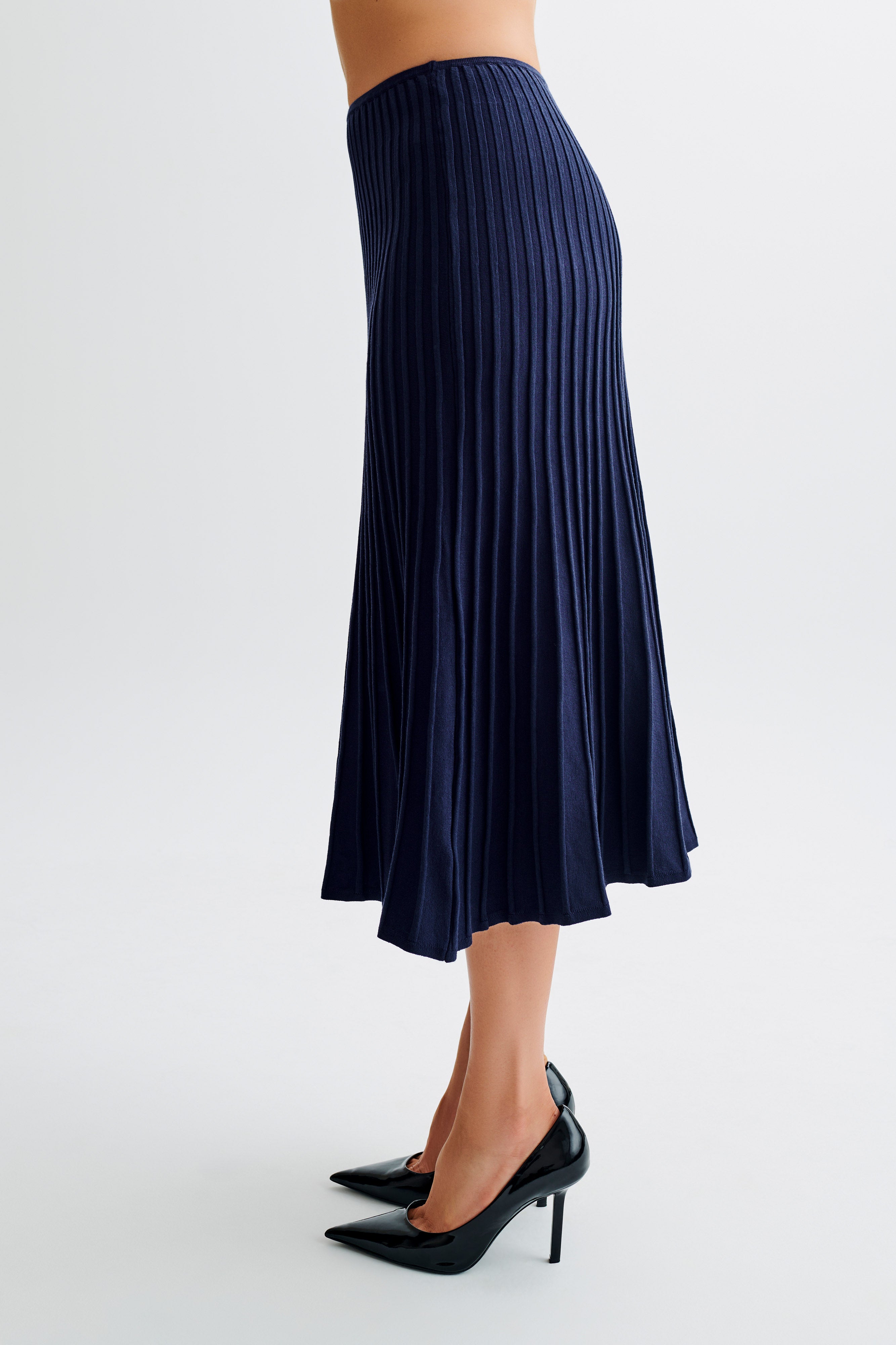 Jolene Rib Knit Midi Skirt - Navy、mySite、solidvoid