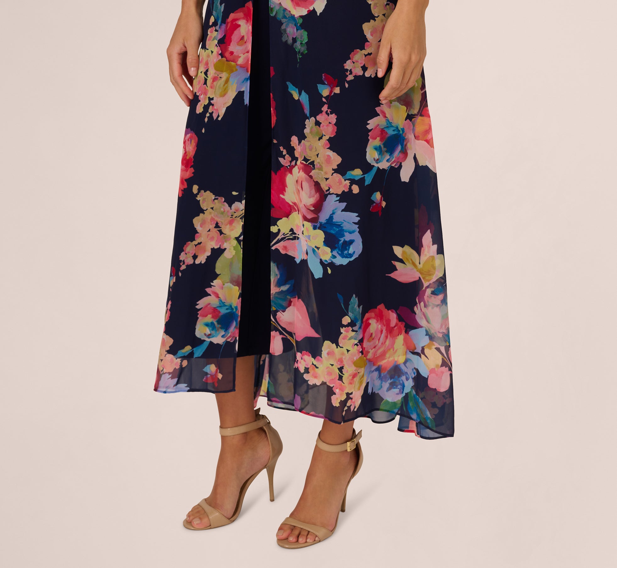 Sleeveless Floral Chiffon Overlay Jumpsuit In Navy Multi、mySite、solidvoid