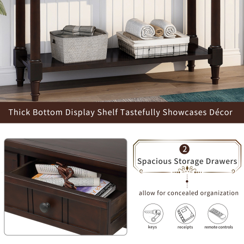 TREXM Daisy Series Console Table Traditional Design with Two Drawers and Bottom Shelf (Espresso)、、casual