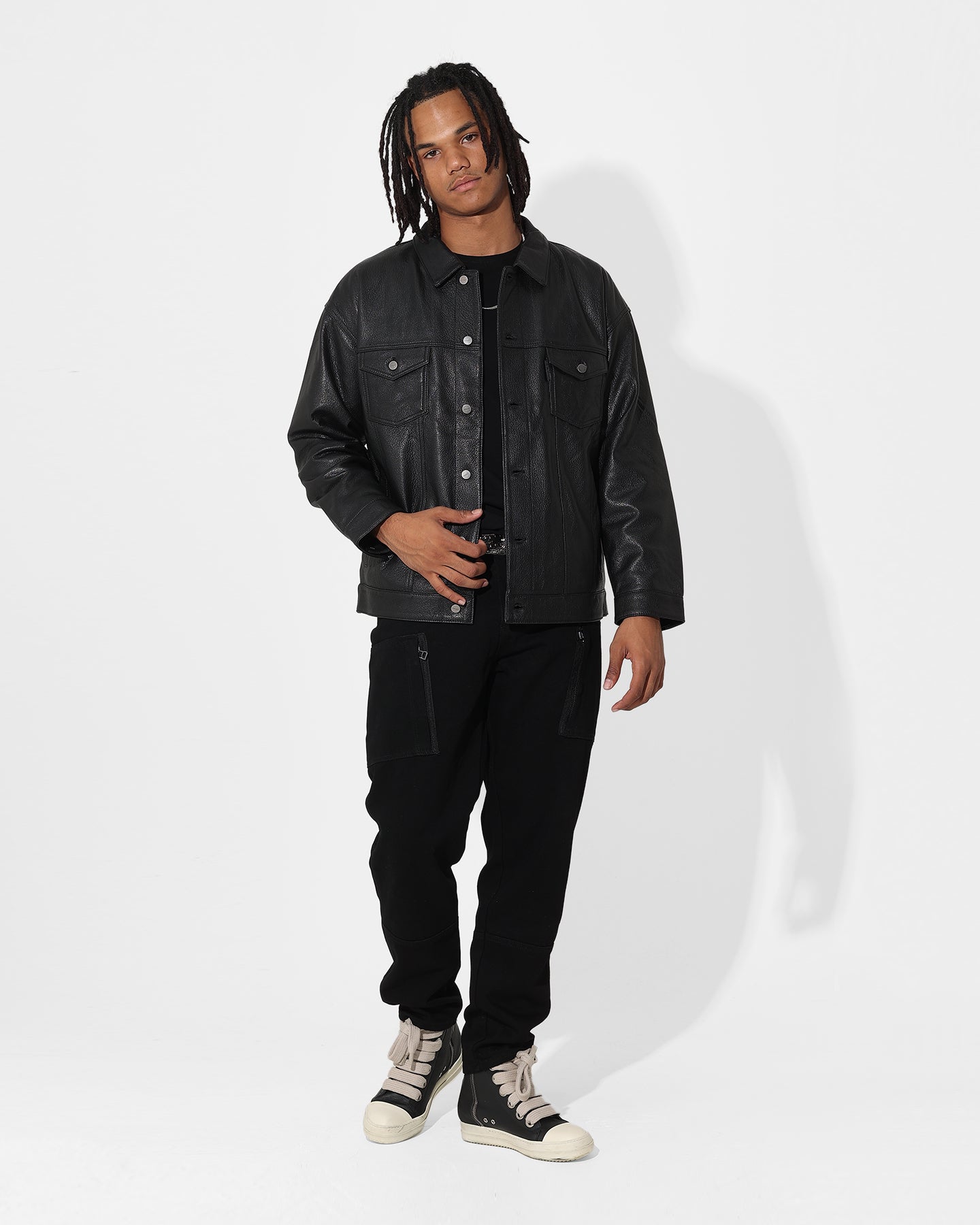 Saint Morta Oversized Leather Trucker Jacket Black、mySite、zt4zffjzw