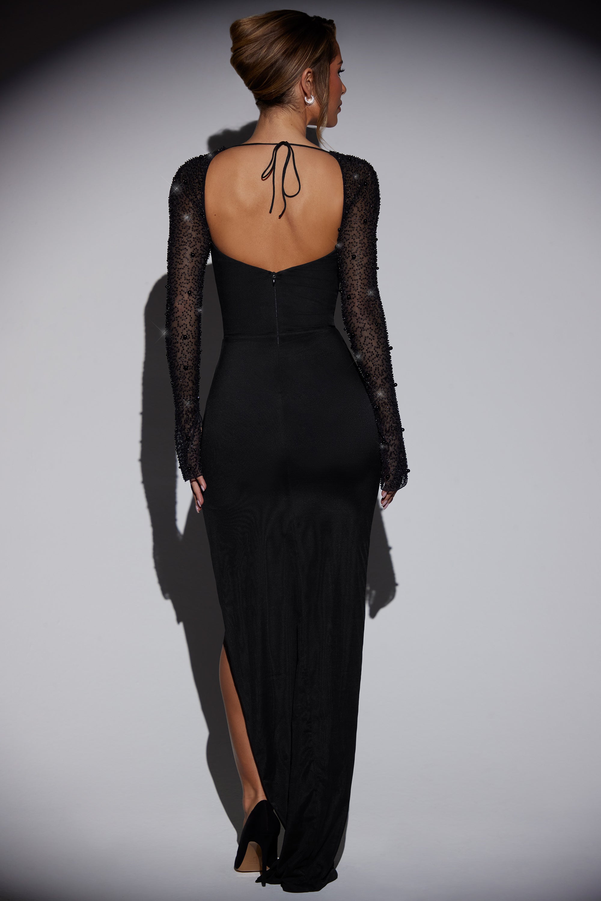 Embellished Side Split Maxi Dress in Black、mySite、solidvoid