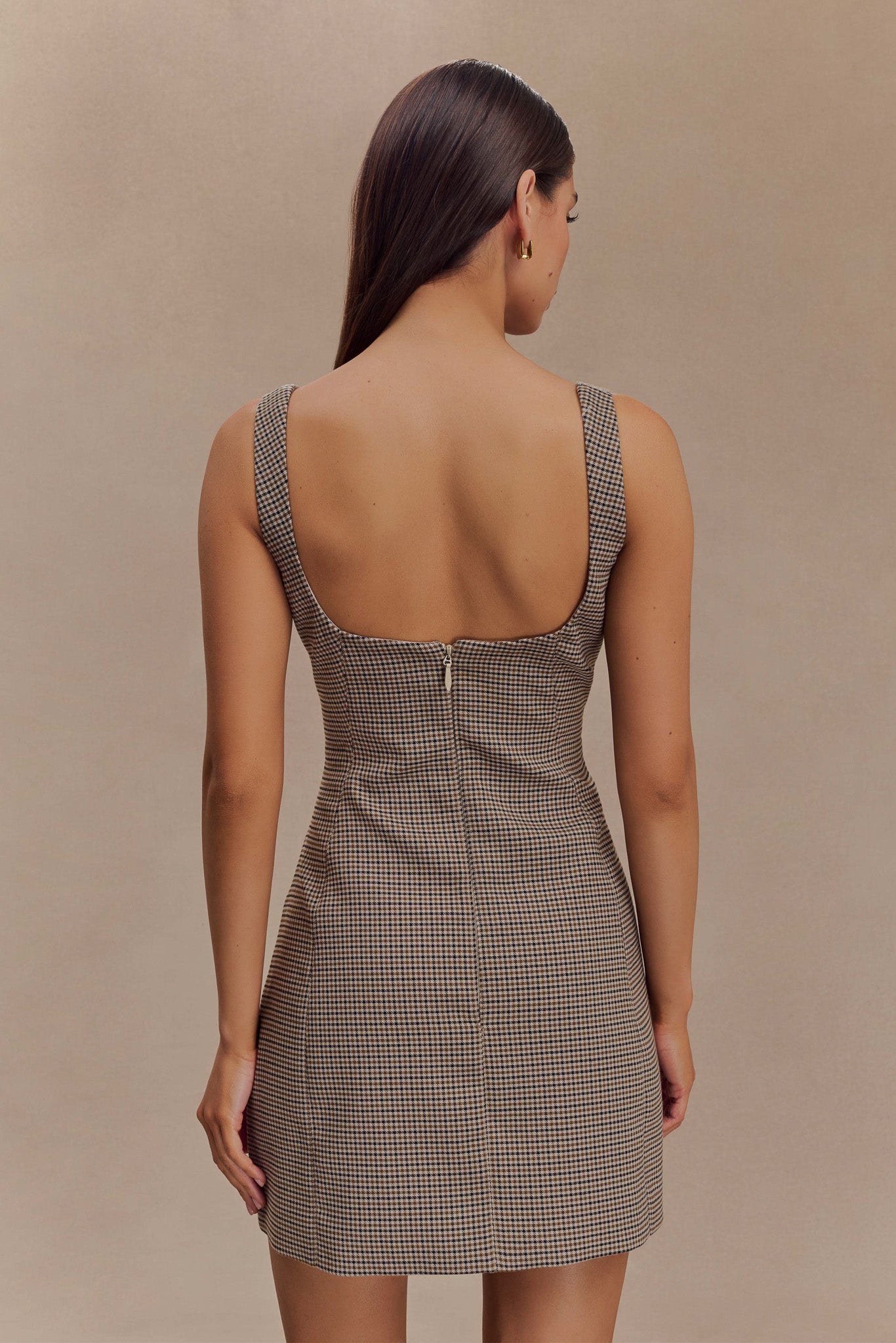 Beth Mini Dress - Tan Check、mySite、solidvoid
