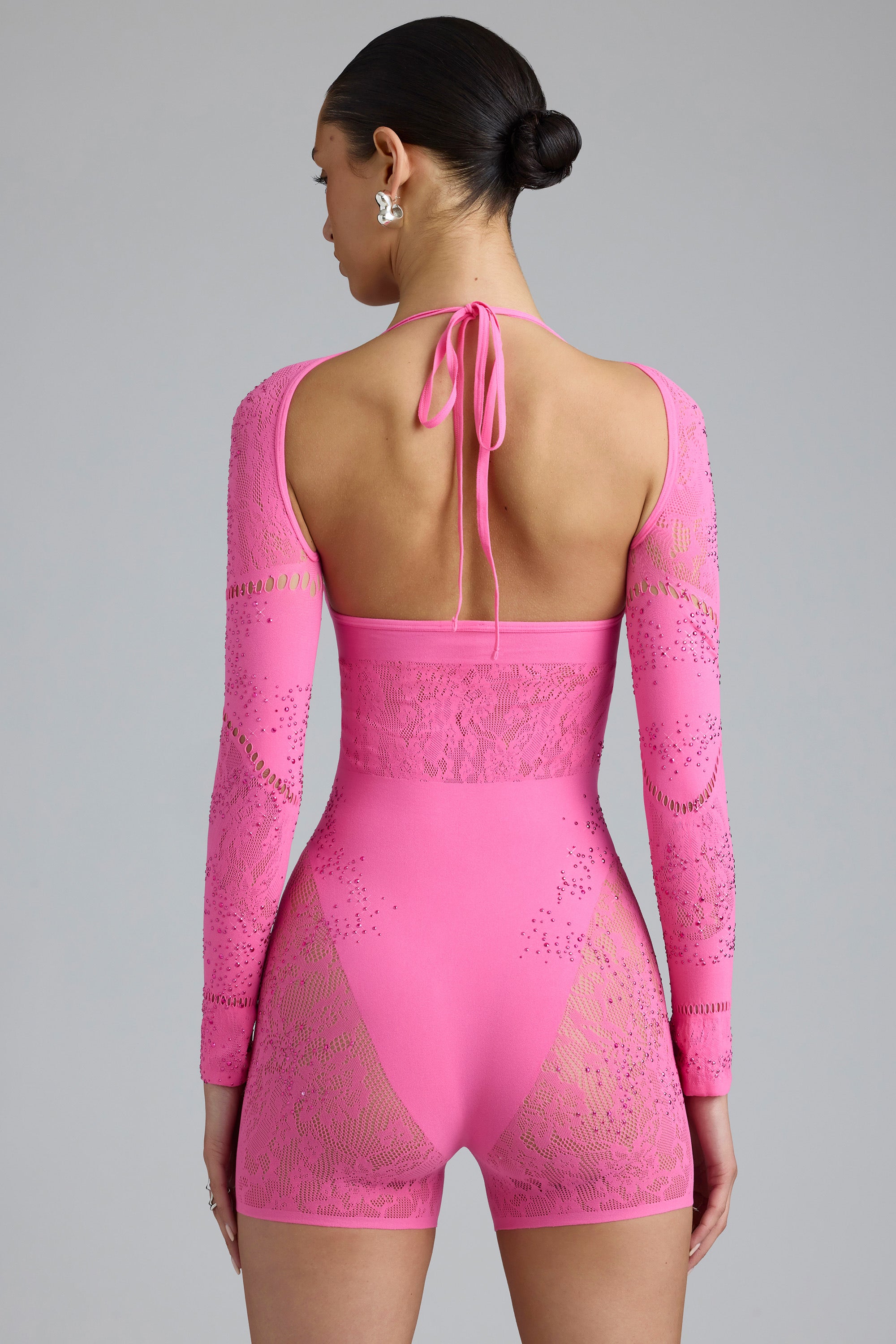 Embellished Cut-Out Unitard in Bubblegum Pink、mySite、solidvoid