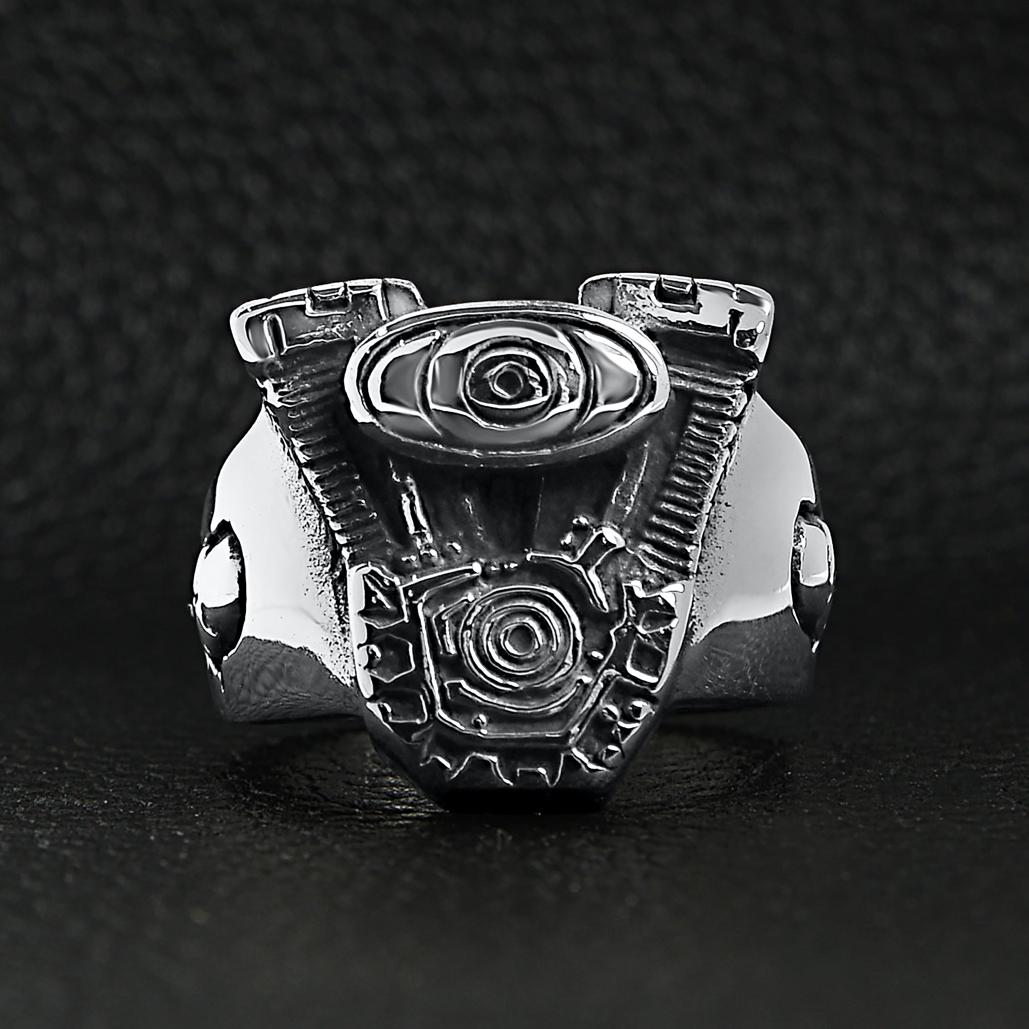 Stainless Steel Motorcycle Engine With Skull Accents Ring / SCR3073、mySite、dreamappss