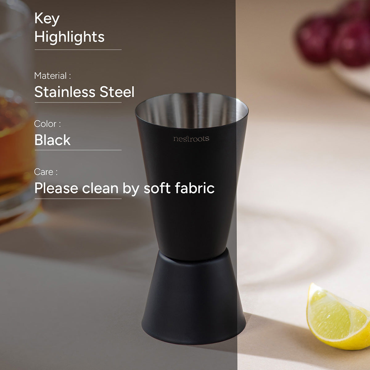 Bar Tools | Stainless Steel Peg Measurer | Dual Sided | Black | 30 & 60 ml、mySite、camillekostekn