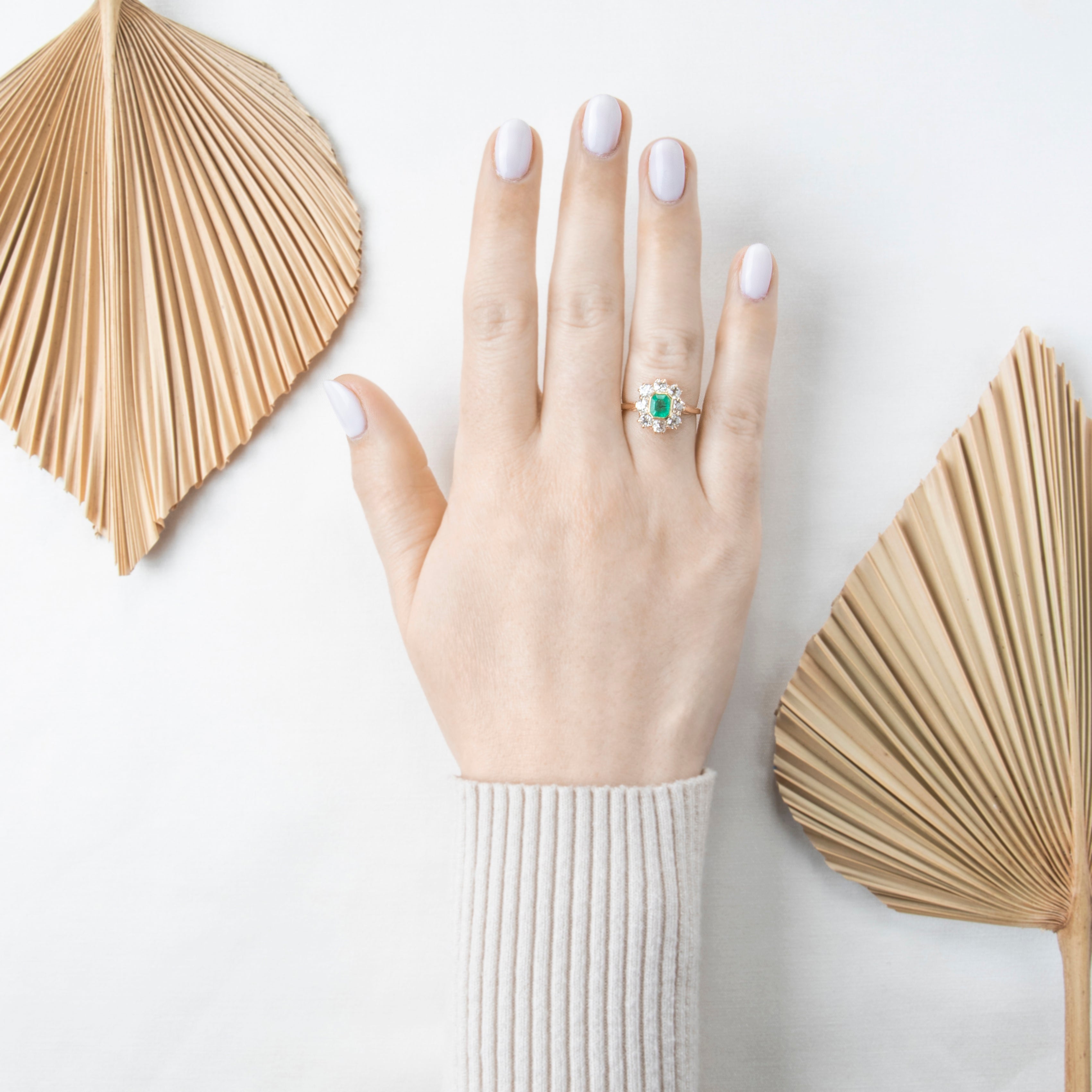 Antique 14k Yellow Gold 1.38cttw Old Mine Diamond Emerald Dazzling Halo Ring、mySite、hinf8tx79