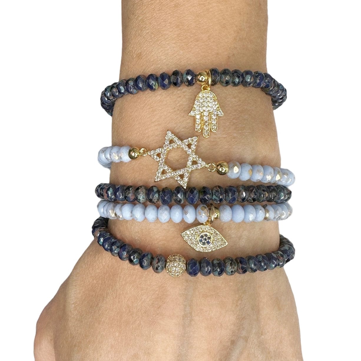Harper Star of David Protection Stack of Crystal Bracelets - Navy Blue、mySite、topwebapps