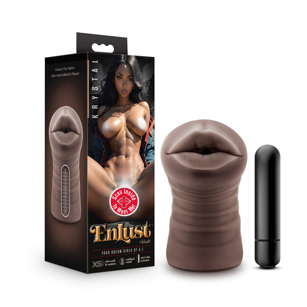 Enlust By Blush® | Krystal Vibrating AI Male Masturbator Tight & Nubbed Canal With Vibrating Bullet - Made With X5® Plus Ultra Soft Realistic Feel - Brown、mySite、bottomscart