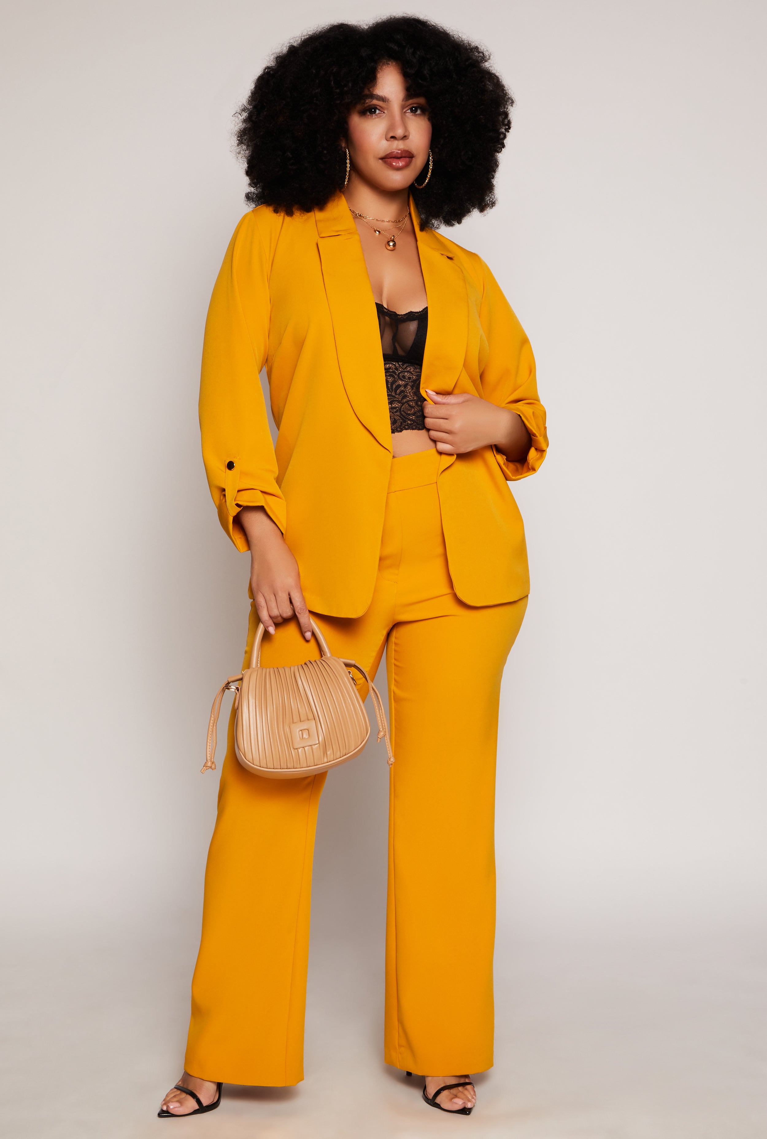 Plus Size Tabbed Long Sleeve Blazer、mySite、camillekostekn