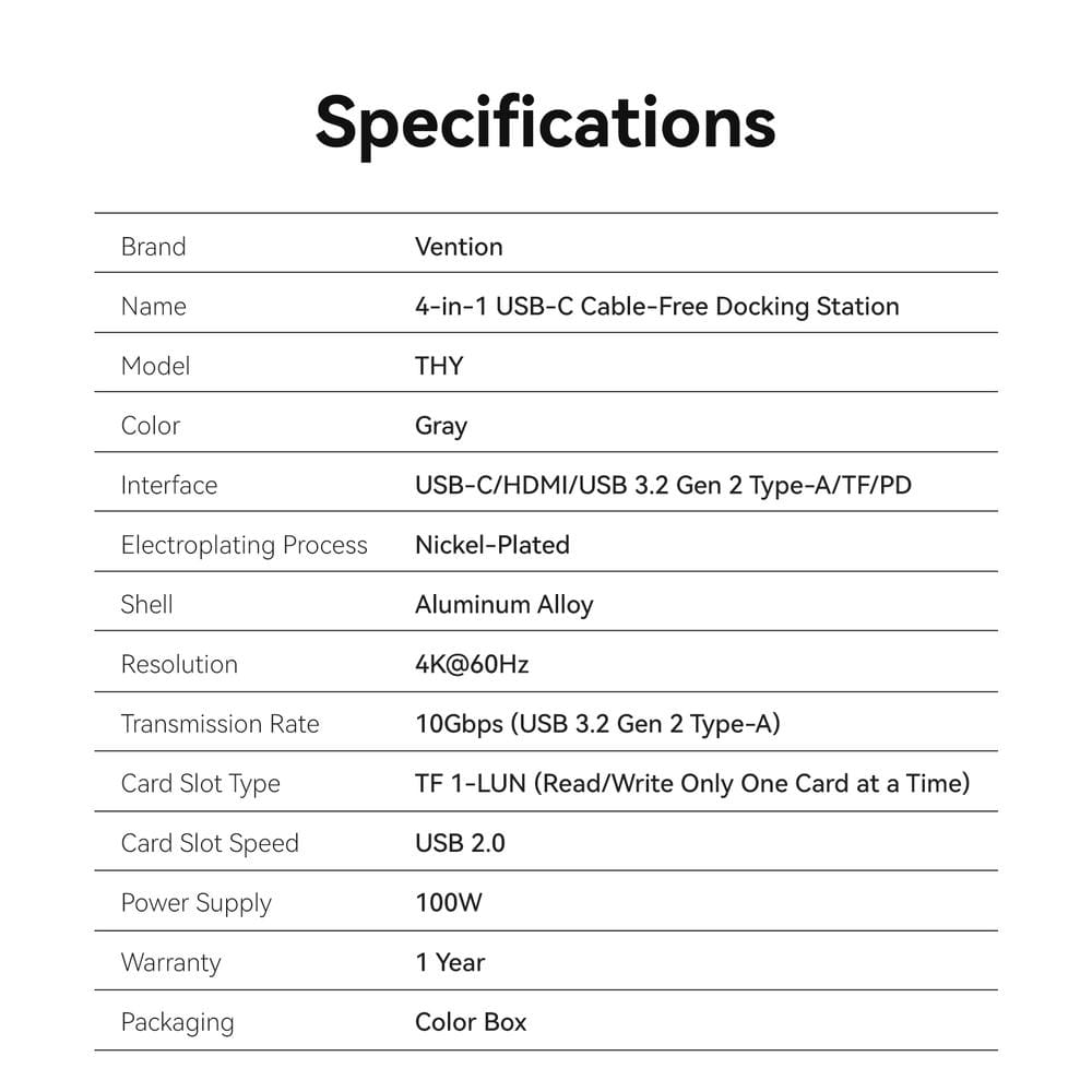 Vention 4-in-1 USB-C Cable-Free Docking Station、mySite、fannypackpong