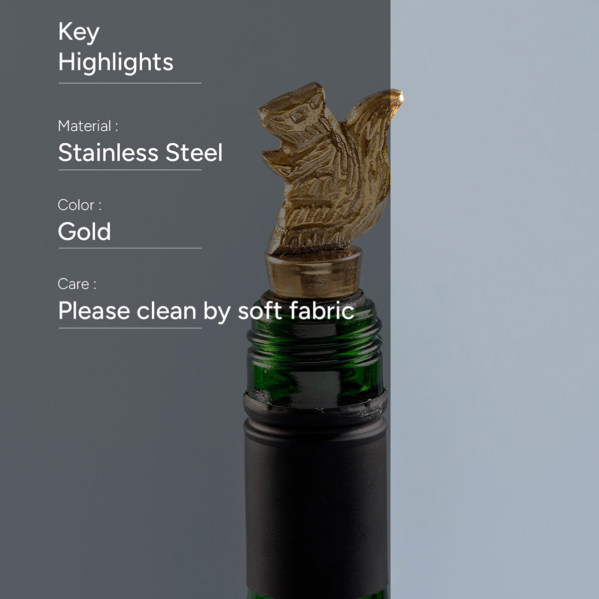 Stainless Steel Bottle Stoper | Squirrel Shape | Gold、mySite、camillekostekn
