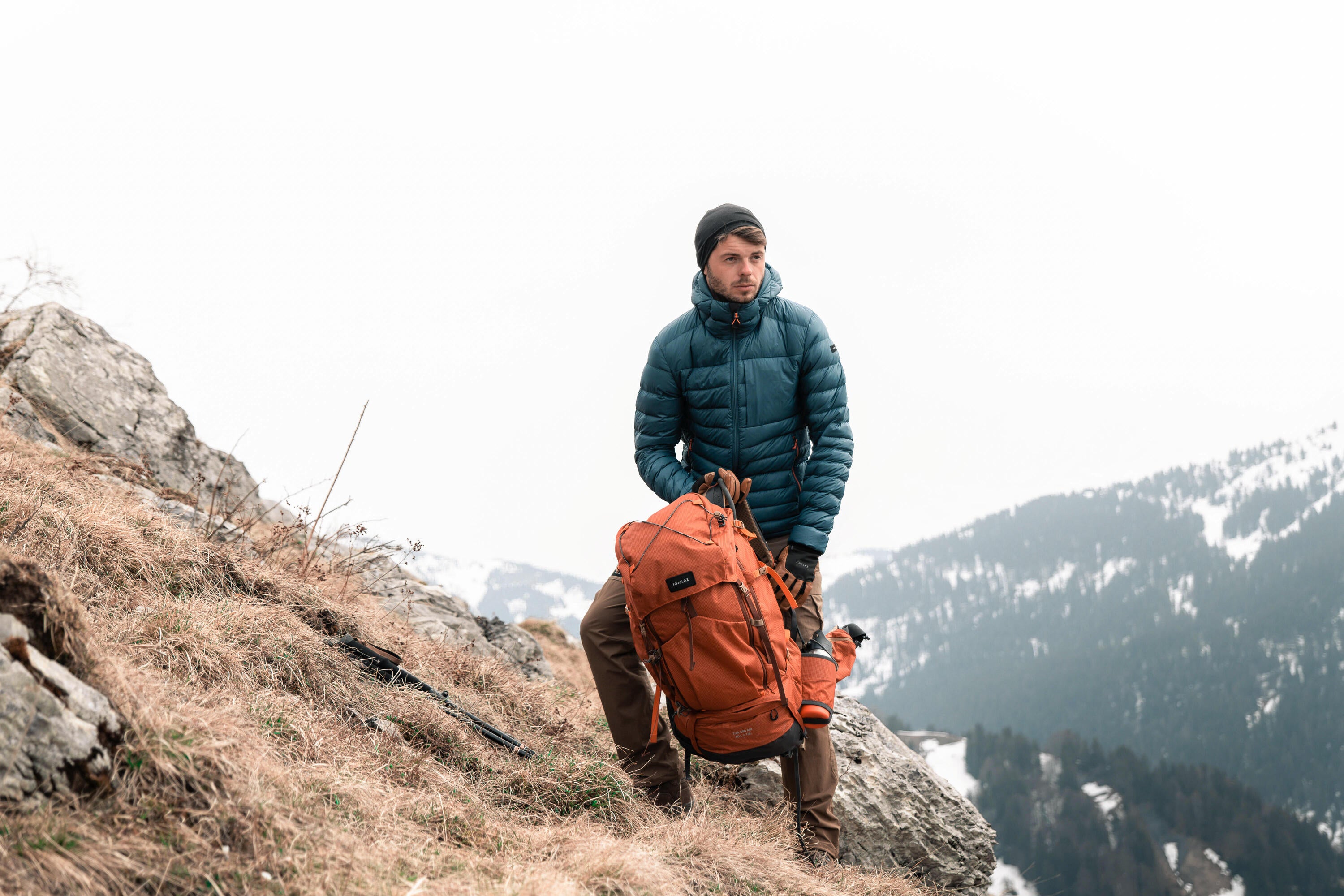 Forclaz Men's mountain and Backpacking padded and hooded jacket - MT500 14°F