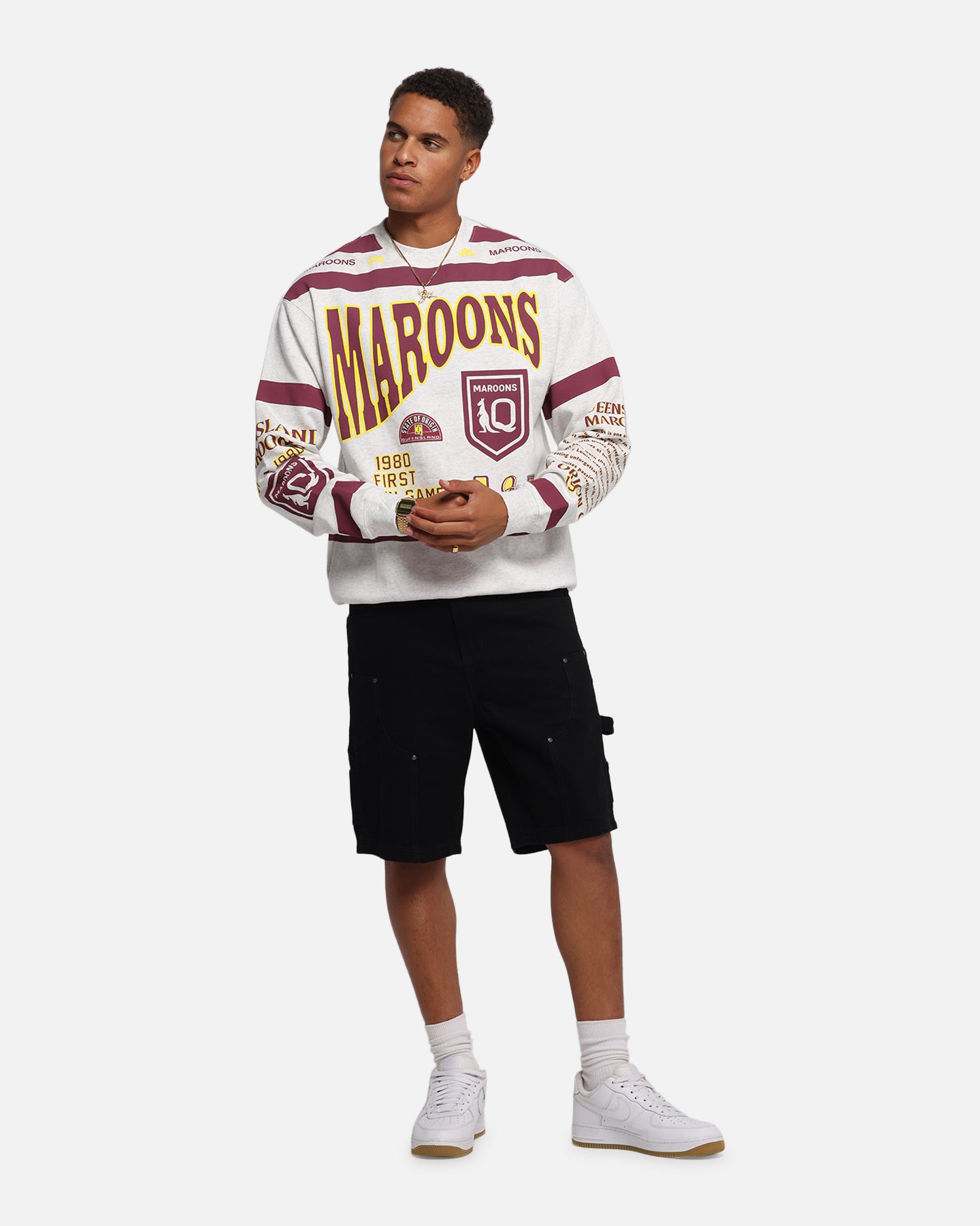Queensland Rugby League Queensland Maroons Team Crewneck Silver Marle、mySite、zt4zffjzw