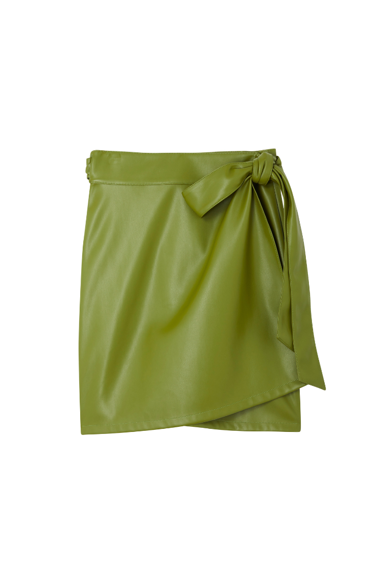 Olive Green Vegan Leather Mini Jaspre Skirt Petite、mySite、solidvoid